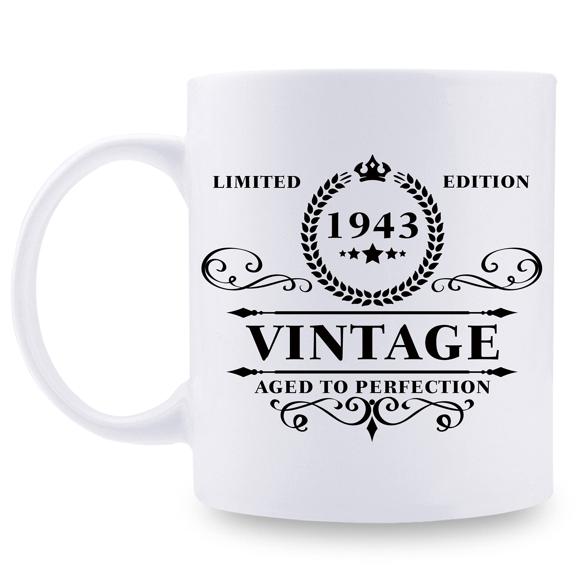 1943 Vintage 11 oz Coffee Mug - Unique Birthday Gift for Women & Men - Perfect for Grandpa, Grandma, Dad, Mom, Friends, Siblings & Coworkers - Great for Coffee, Tea & Office Use