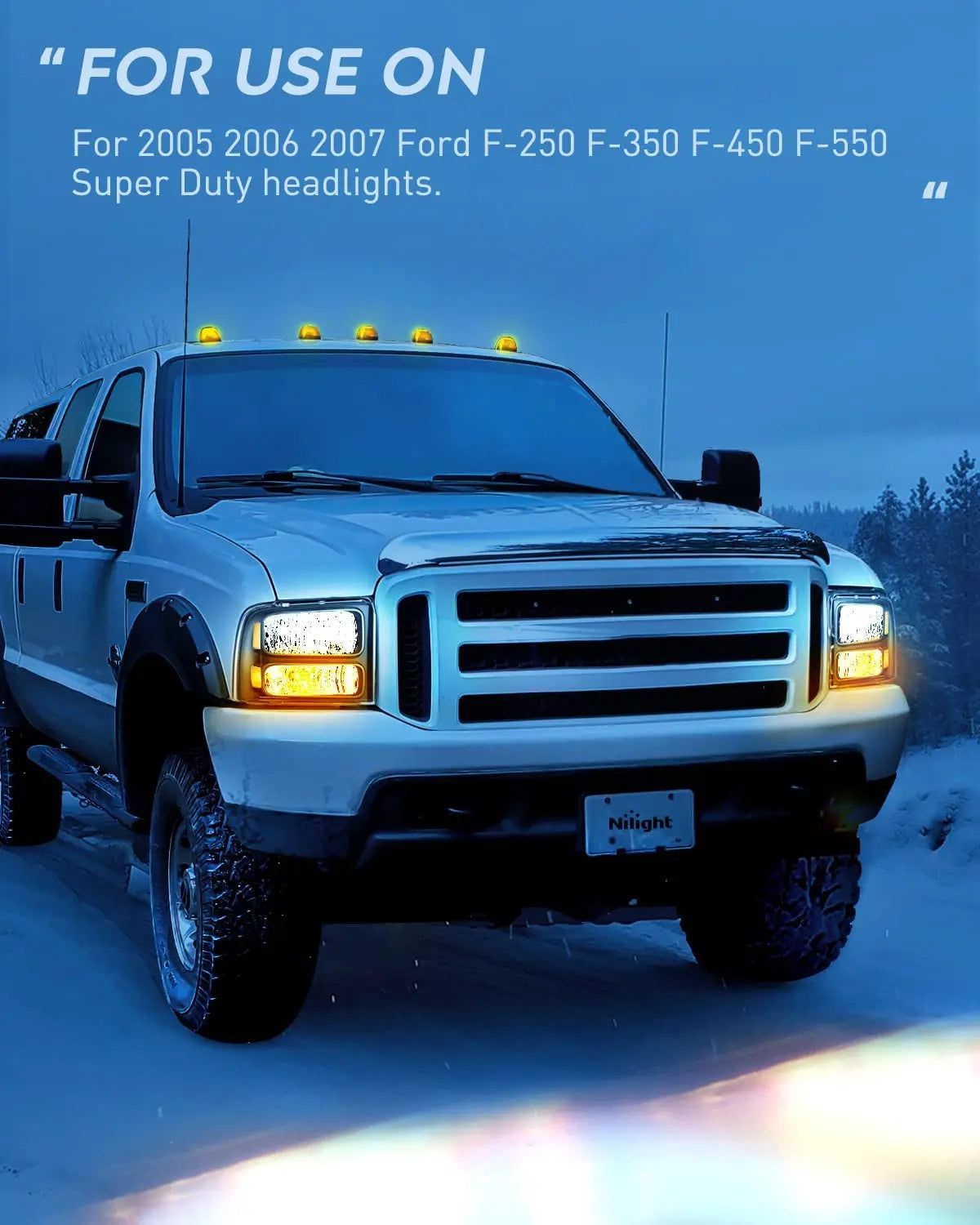 2005-2007 Ford F250 F350 F450 F550 Headlight Assembly - Black Housing with Amber Reflector - Replacement for Foggy or Broken Headlights - Perfect for Off-Roading & Night Driving