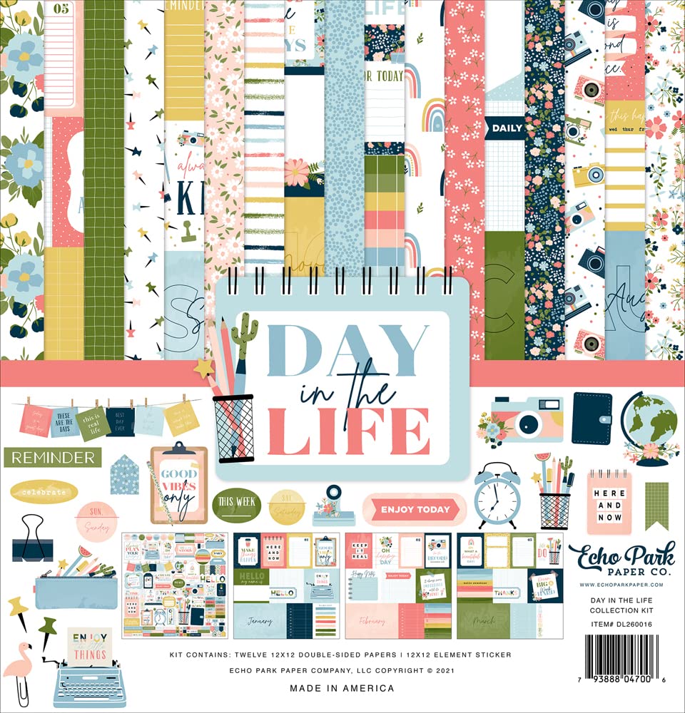 Echo Park Paper Collection Bundle - 12x12 Scrapbooking Kit with Cardstock Elements & Sticker Sheets for Memory Keeping, Journaling, and DIY Craft Projects