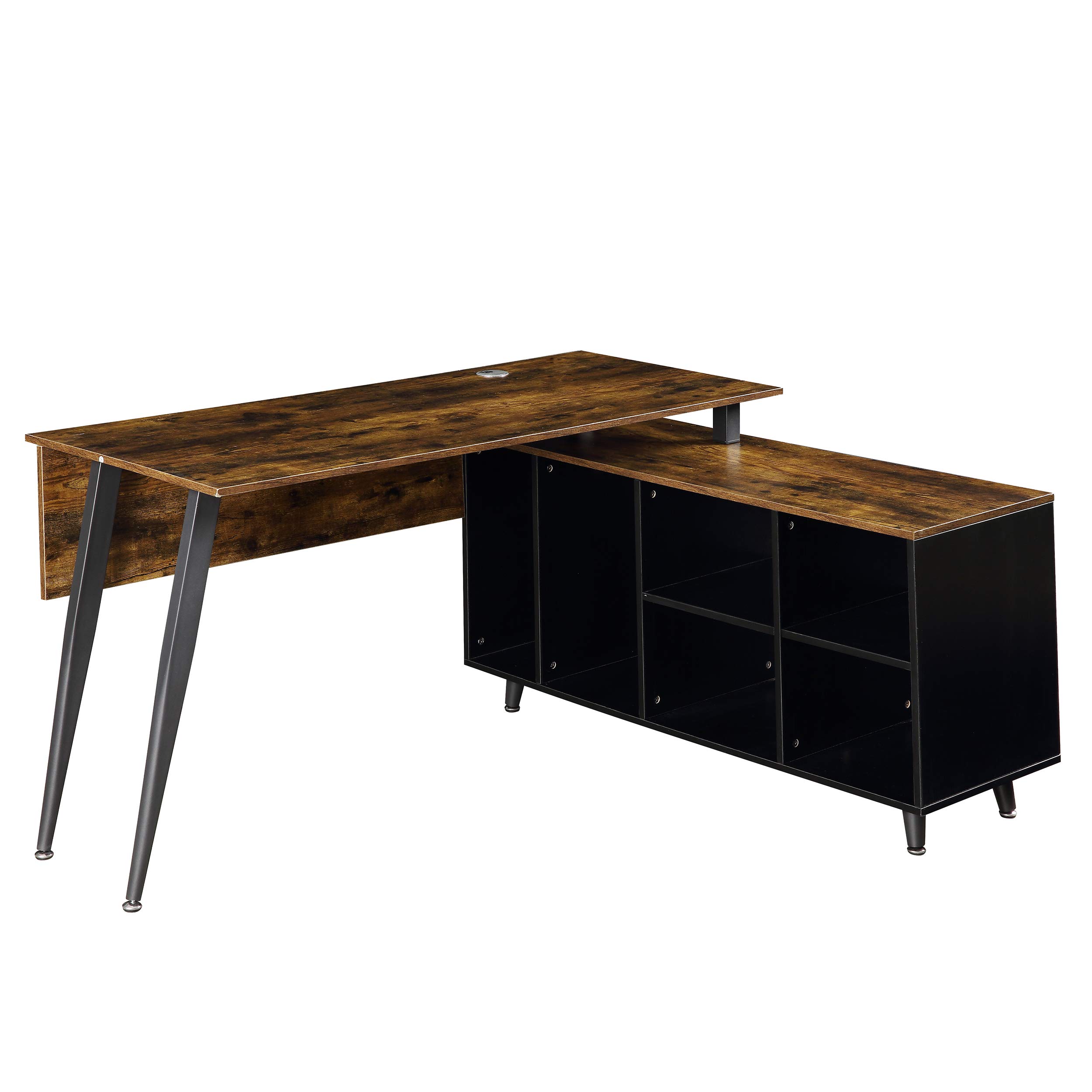 Beyamis L-Shaped Home Office Desk with Storage Shelves & Cabinet - Large Executive Computer Workstation for Small Spaces (Brown) | Perfect for Remote Work, Gaming & Study Setup