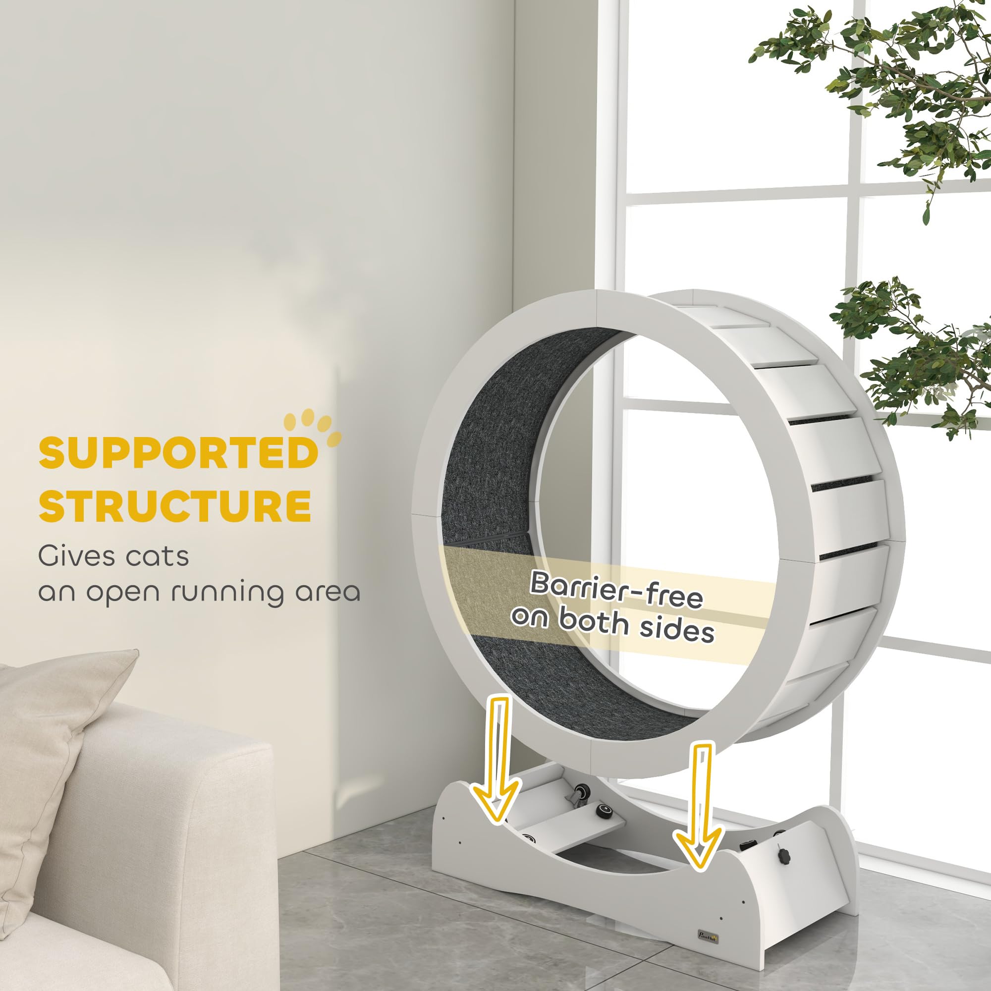 PawHut 30 Inch Cat Exercise Wheel - Indoor Cat Treadmill with Brake for Fitness & Health, White | Perfect for Small Spaces & Active Cats Playtime
