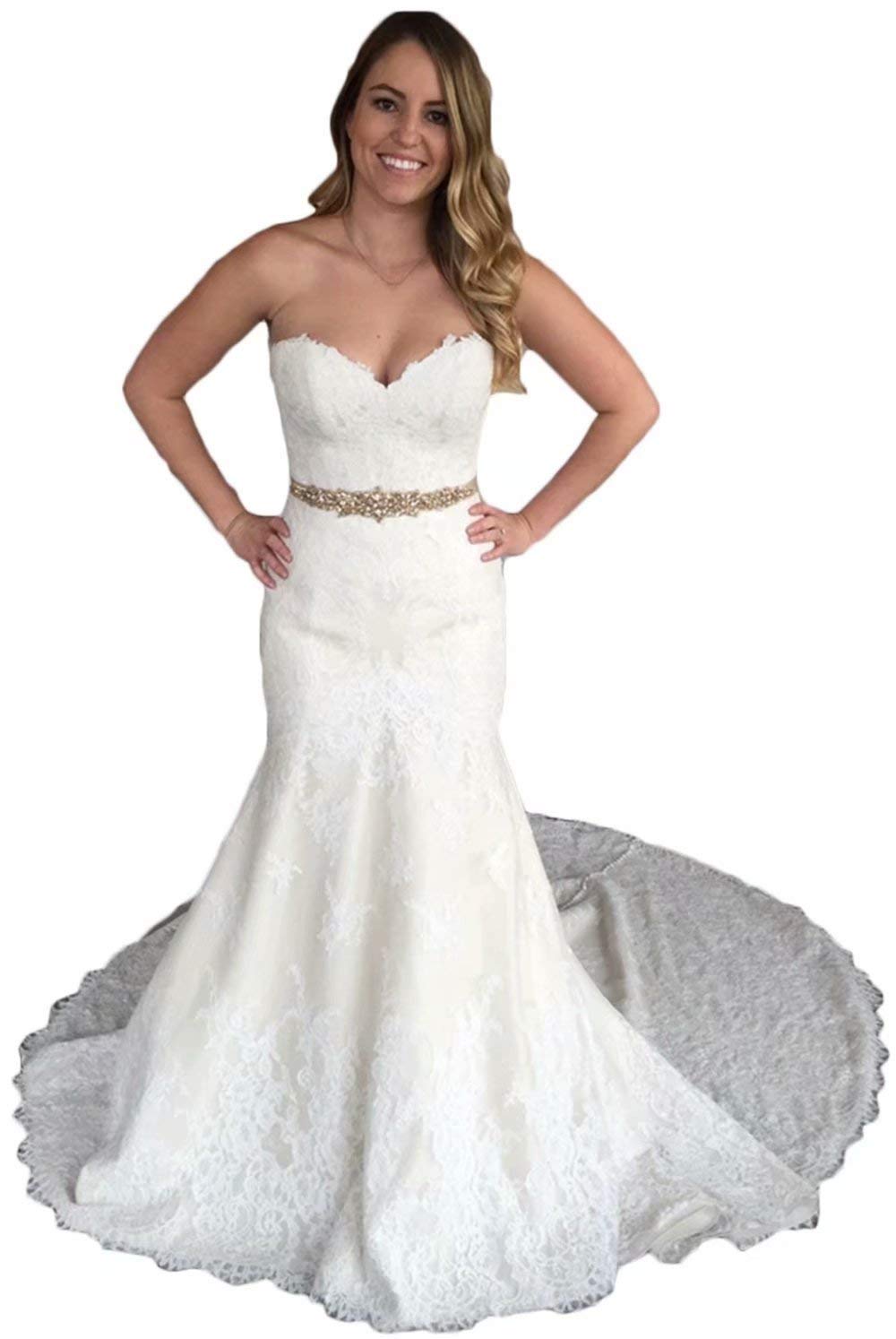 Sweetheart Neckline Mermaid Wedding Dress - Strapless Lace Bridal Gown for Bride | Perfect for Beach Weddings, Church Ceremonies & Romantic Vows