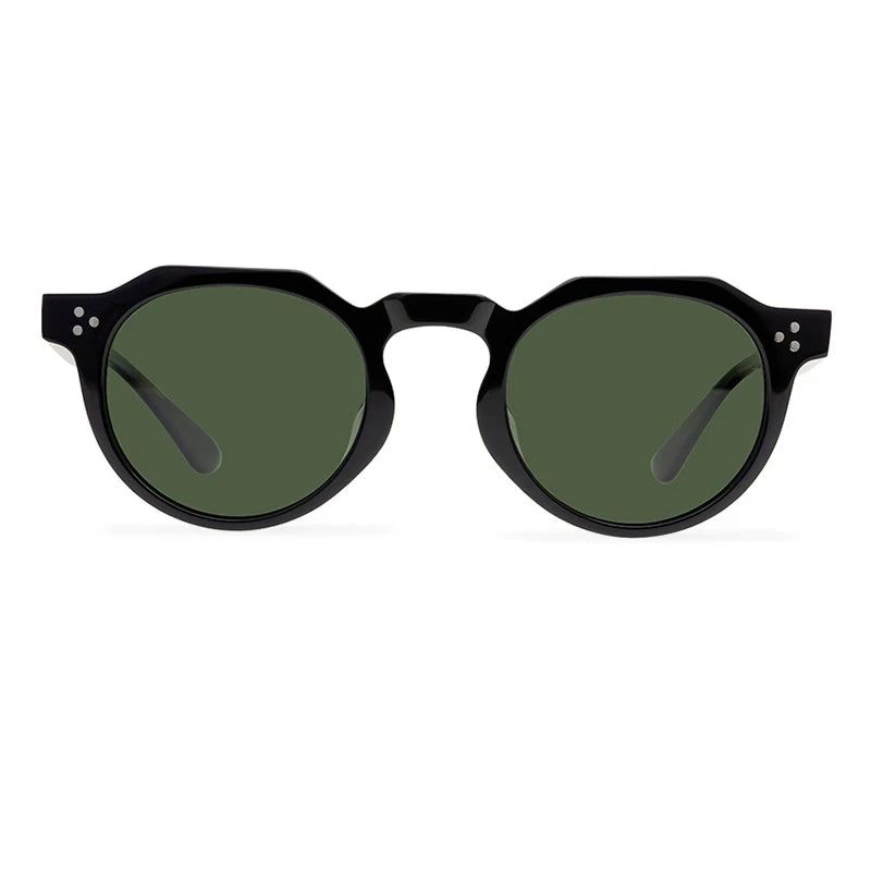 Unisex Black Acetate Polarized Sunglasses - Flat Top Round Full Rim Frame 9532s for Men & Women | Perfect for Driving, Beach & Outdoor Activities