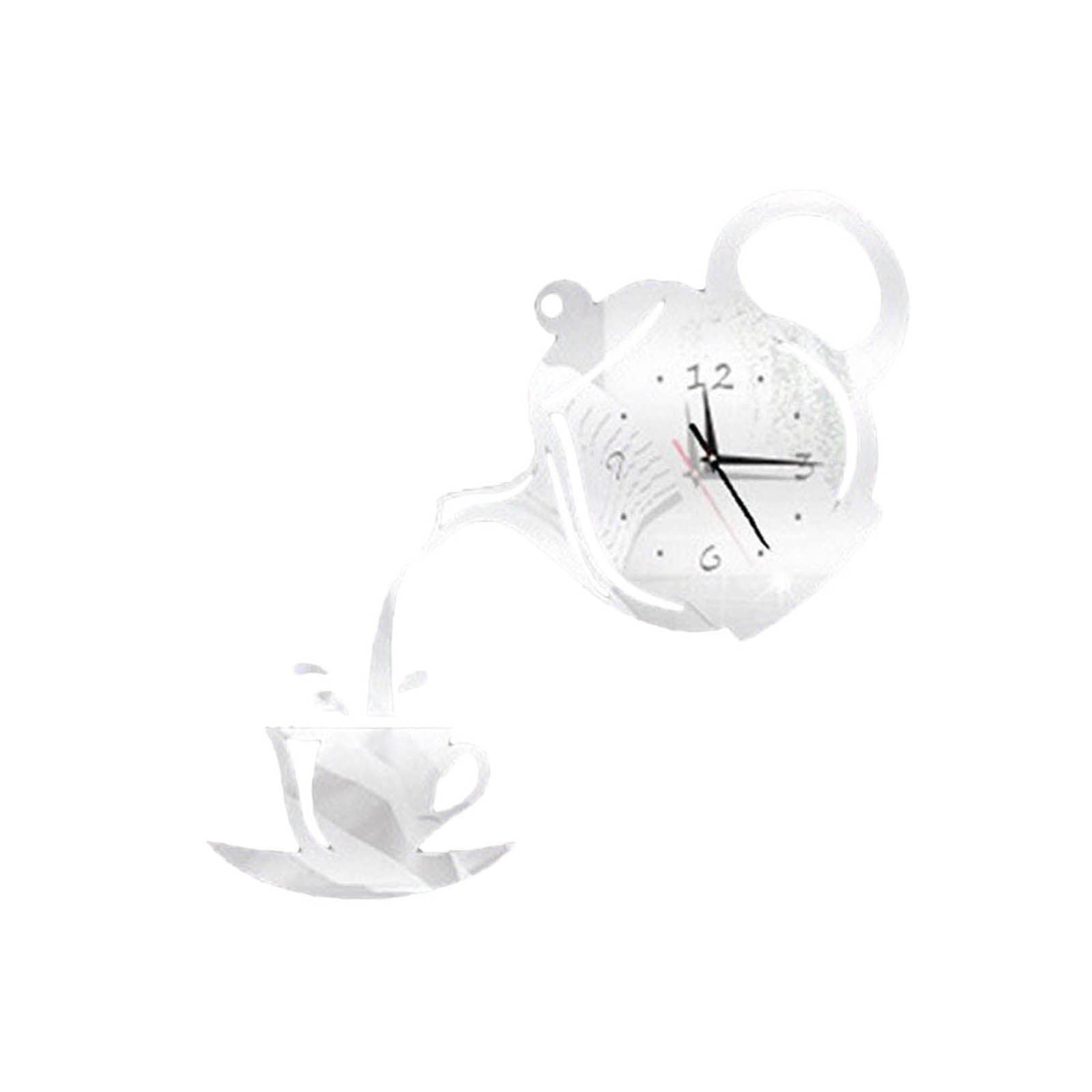 DIY Personalized Acrylic Wall Clock - Silent Mirror Teapot Design with Crystal Diamond Decor for Living Room, Bedroom & Office (Silver, One Size) - Perfect Home Decoration & Gift Idea