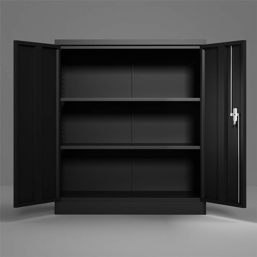 Black Steel Storage Cabinet - 2 Door Vertical File Cabinet with Adjustable Shelves, 41 Inch Height - Perfect for Office Organization & Home Document Storage