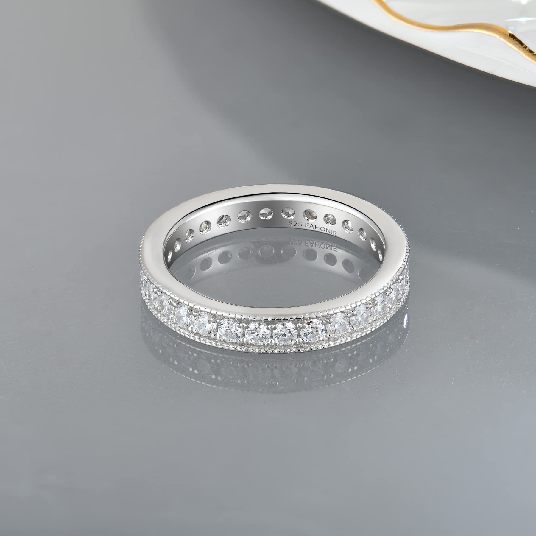 Fahonie 925 Sterling Silver Eternity Ring with 5A Cubic Zirconia CZ - Elegant Statement Ring for Women, Perfect for Anniversary, Promise & Special Occasions