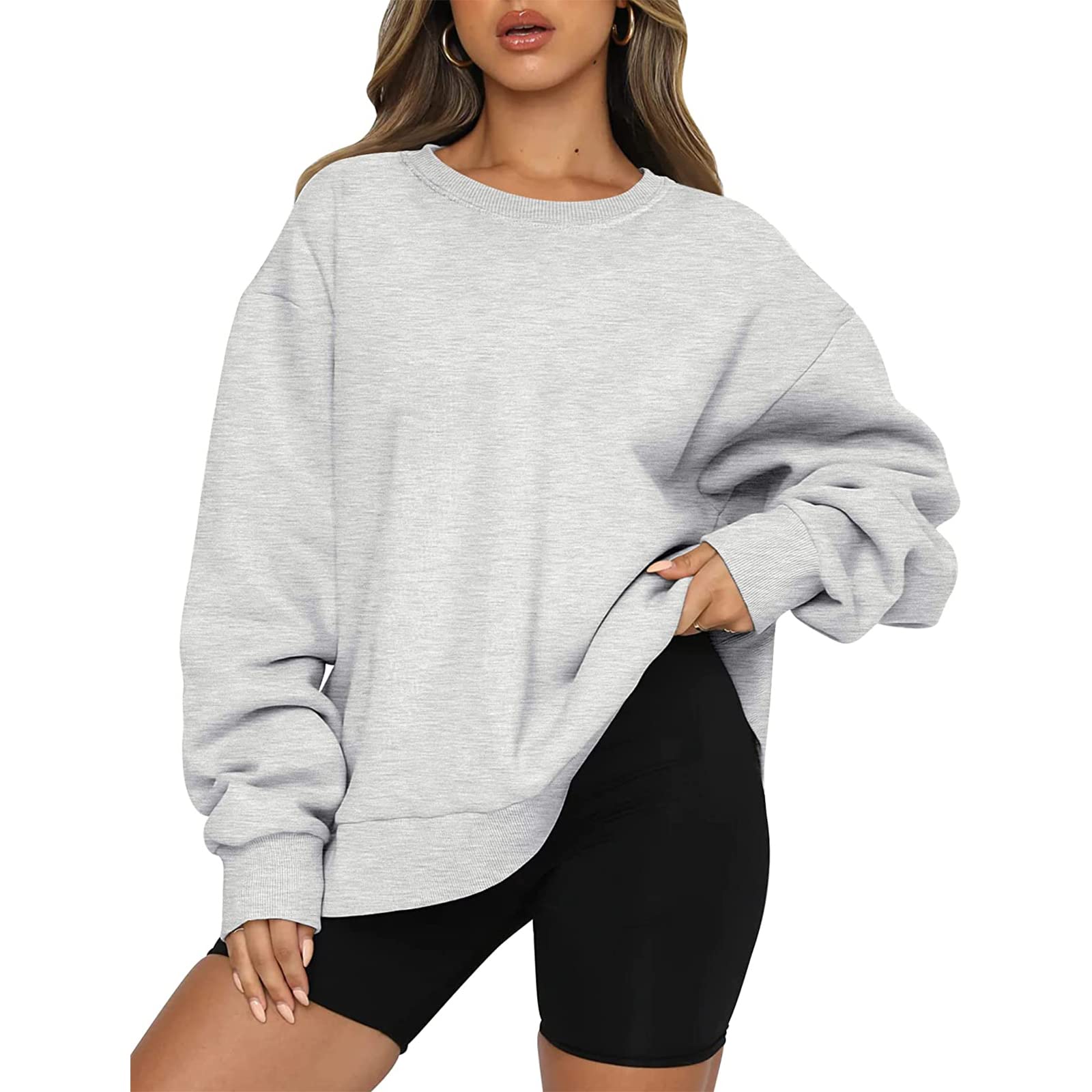 Women's Oversized Crewneck Sweatshirt - Soft Fleece Pullover Sweater with Long Sleeves, Basic Tunic Top for Leggings | Perfect for Casual Wear, Lounge, Yoga & Everyday Comfort
