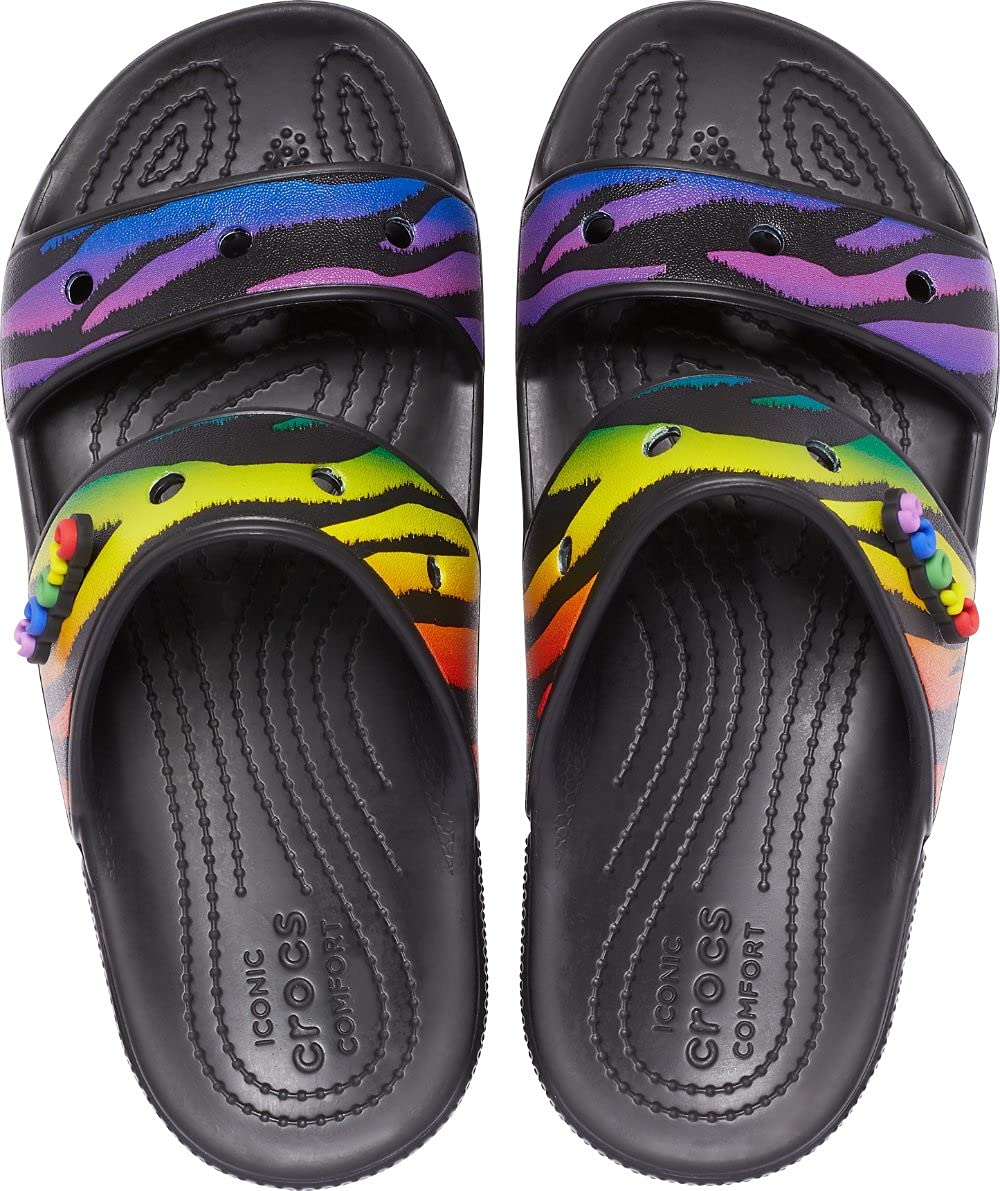 Crocs Unisex Classic Tie Dye Two-Strap Sandals Slide - Comfortable Waterproof Beach & Pool Slides for Men and Women - Perfect for Summer, Vacation, and Outdoor Activities