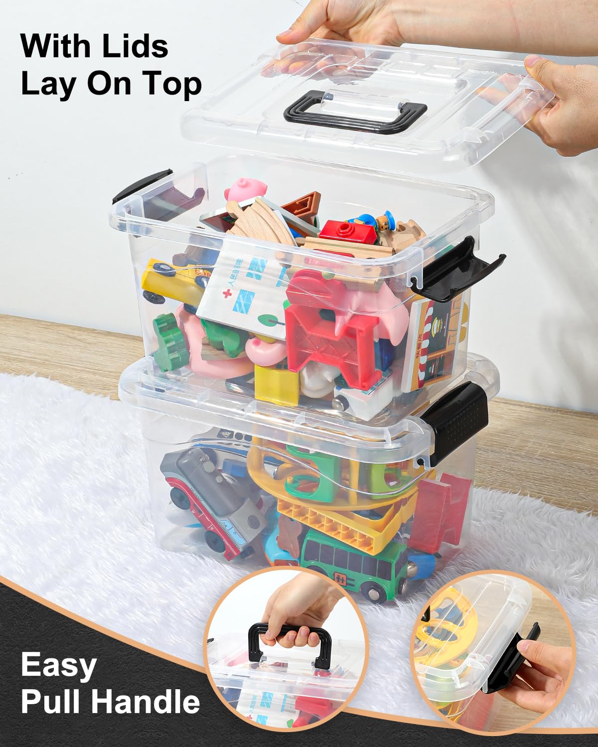 6-Pack Clear Plastic Storage Bins with Black Buckle Lids - 7 Quart Stackable Organizing Containers for Pantry, Office, Classroom & Home Organization | Perfect for Food Storage, School Supplies & Closet Organization