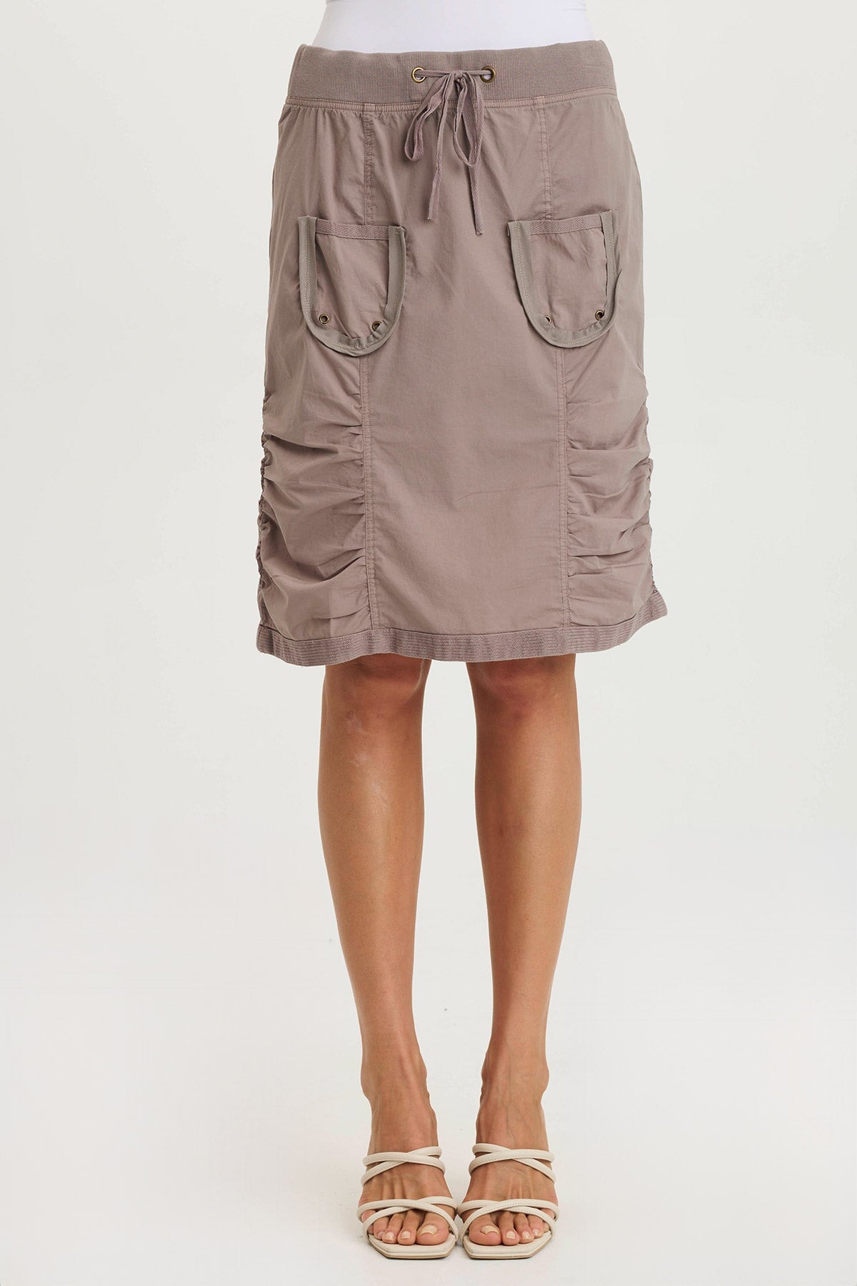 Tozie Poplin Ruched Panel Drawstring Mini Skirt - Women's Casual Stretch Summer Skirt for Beach, Party & Date Night Outfits