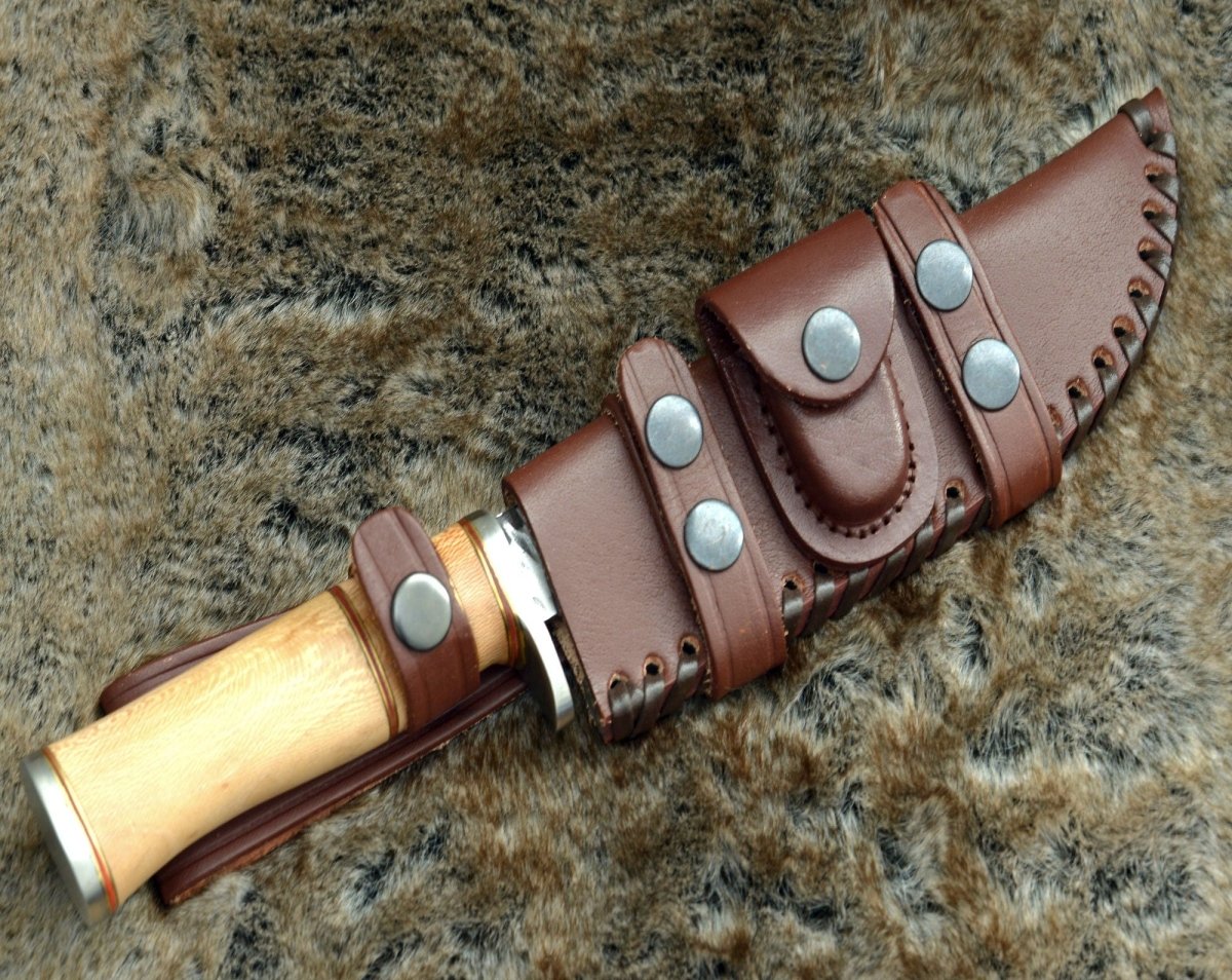 Premium Damascus Steel Bowie Knife with Exotic Leopard Wood Handle - Hunting, Camping & Outdoor Survival Essential