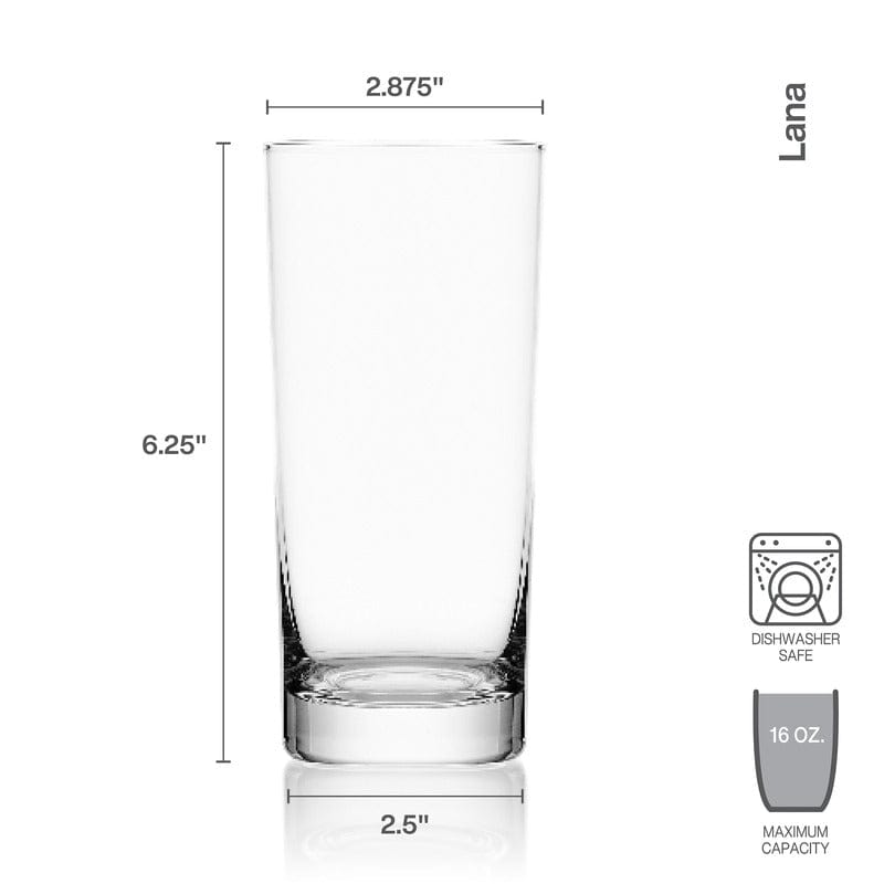 Premium Set of 4 Lana Highball Glasses - 16oz Crystal Clear Drinking Glasses for Cocktails, Whiskey, Iced Tea & More - Perfect for Home Bar, Parties & Gifts