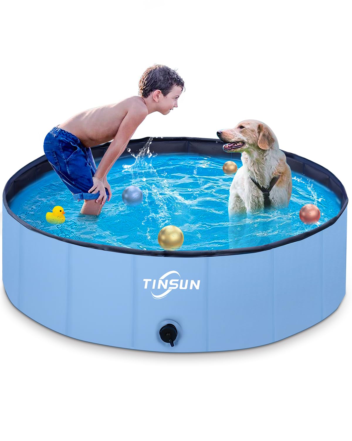 TINSUN Heavy Duty Foldable Dog Pool - 48 Inch Portable Plastic Pet Bath Tub for Grooming, Shower & Outdoor Play | Perfect for Backyard, Beach & Dog Washing Stations