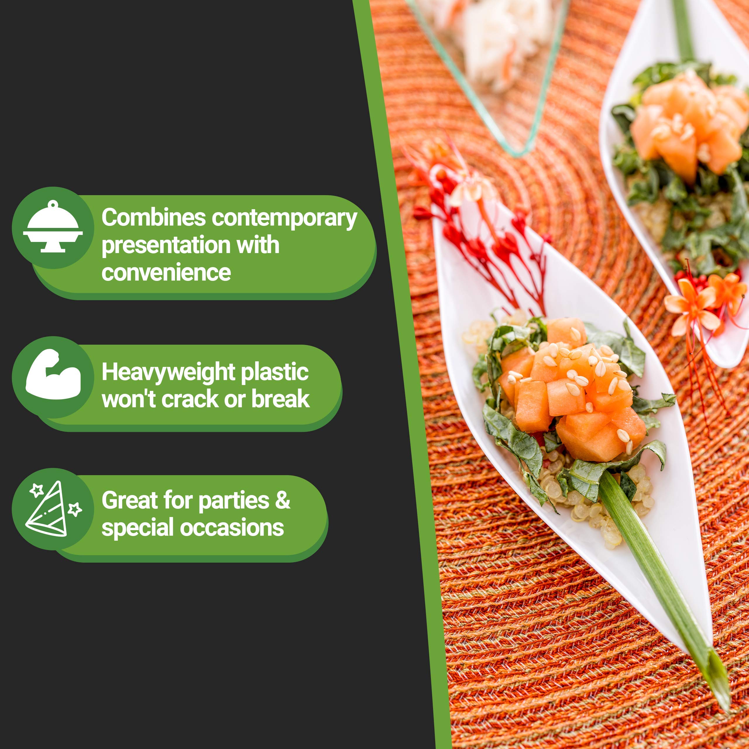 Restaurantware 1 oz Disposable Dipping Sauce Bowls - 100 Pack White Plastic Canoe-Shaped Small Dishes for Dips, Appetizers, Desserts & Samples | Perfect for Restaurants, Catering & Party Serving