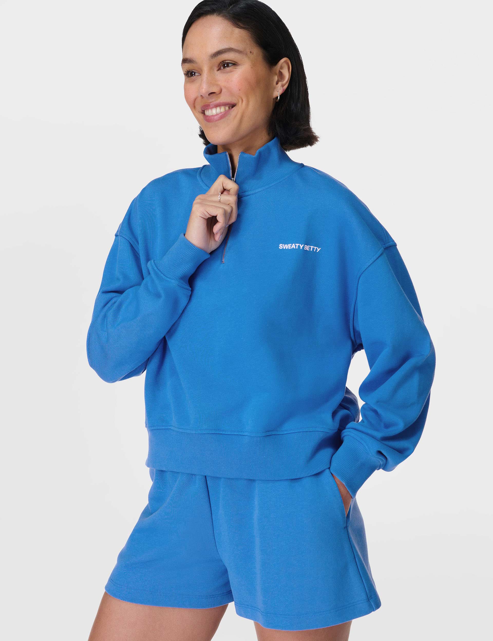 Revive Crop Half Zip Sweatshirt for Women - Soft & Comfortable Tidal Blue Pullover | Perfect for Yoga, Gym, and Casual Wear