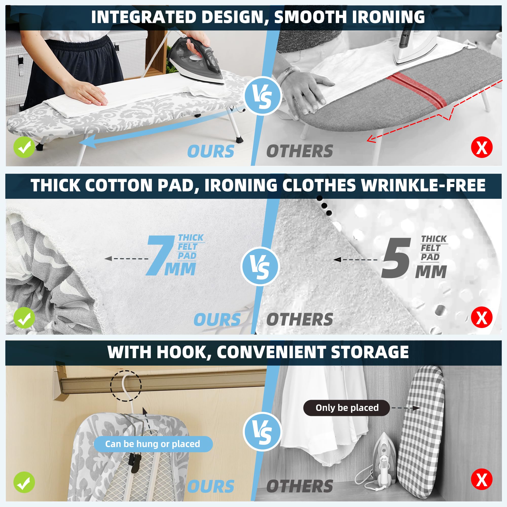 Portable Folding Ironing Board with Removable Cover - Compact for Laundry & Dorms