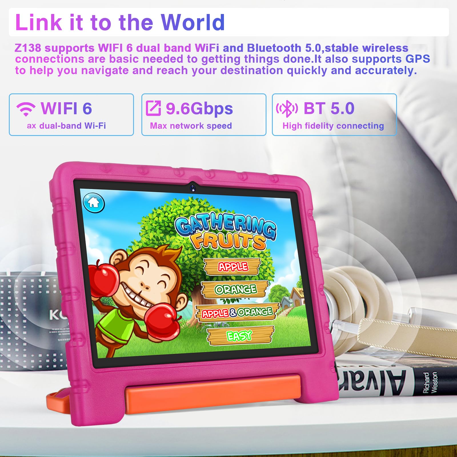 ZIOVO 10 Inch Kids Tablet - Android 14 OS, 20GB RAM + 128GB ROM (Expandable to 1TB), Octa-Core Processor, 6000mAh Battery | WiFi 6, Bluetooth 5.0 | 5MP + 8MP Dual Camera | Widevine L1 | Parental Control with Pink EVA Protective Case - Perfect for Learning, Games & Entertainment