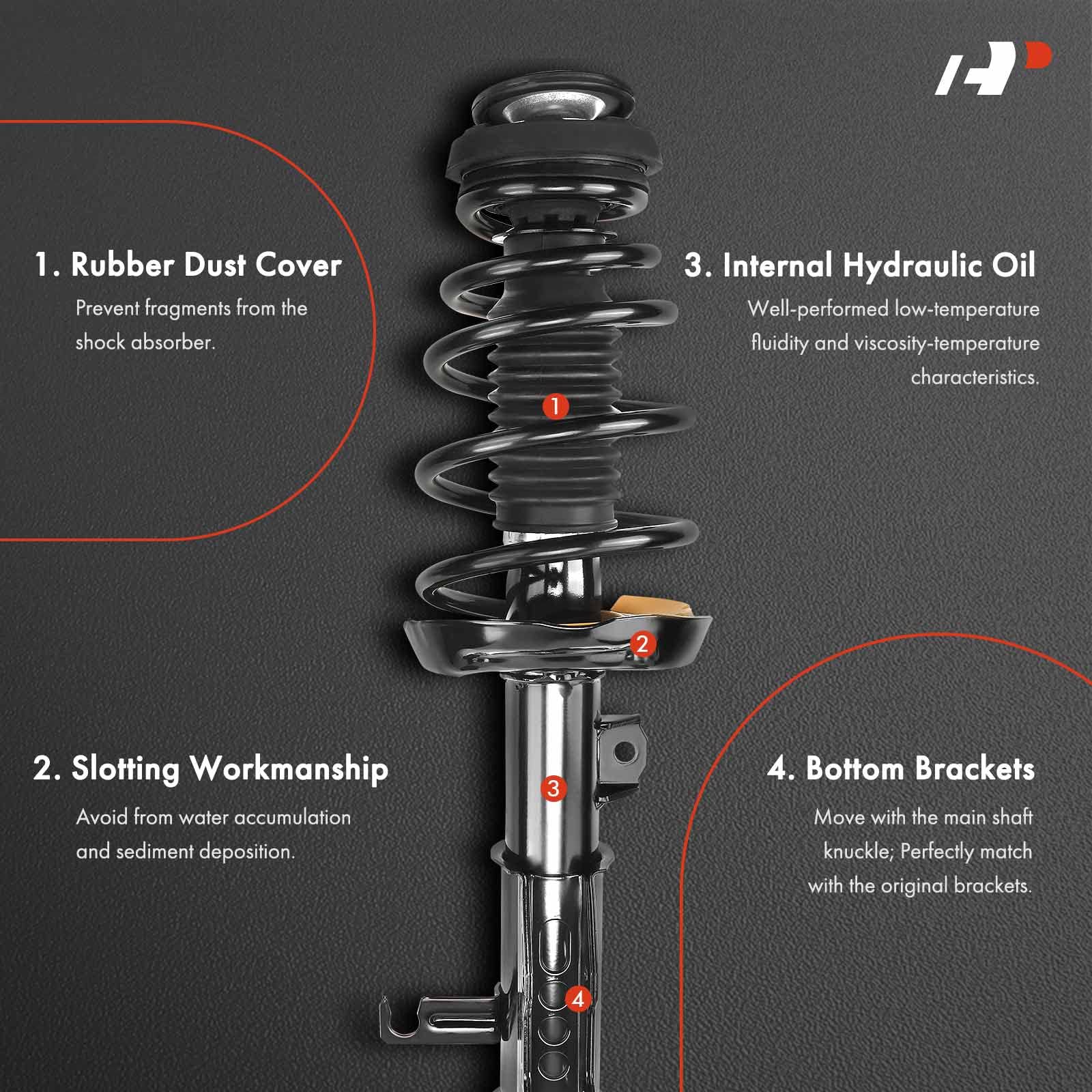 Premium Front Pair (2) Complete Strut & Coil Spring Assembly for 2011-2013 Toyota Highlander 2.7L FWD Auto 6-Speed Transmission - Smooth Ride & Enhanced Handling for City Driving & Highway Commutes
