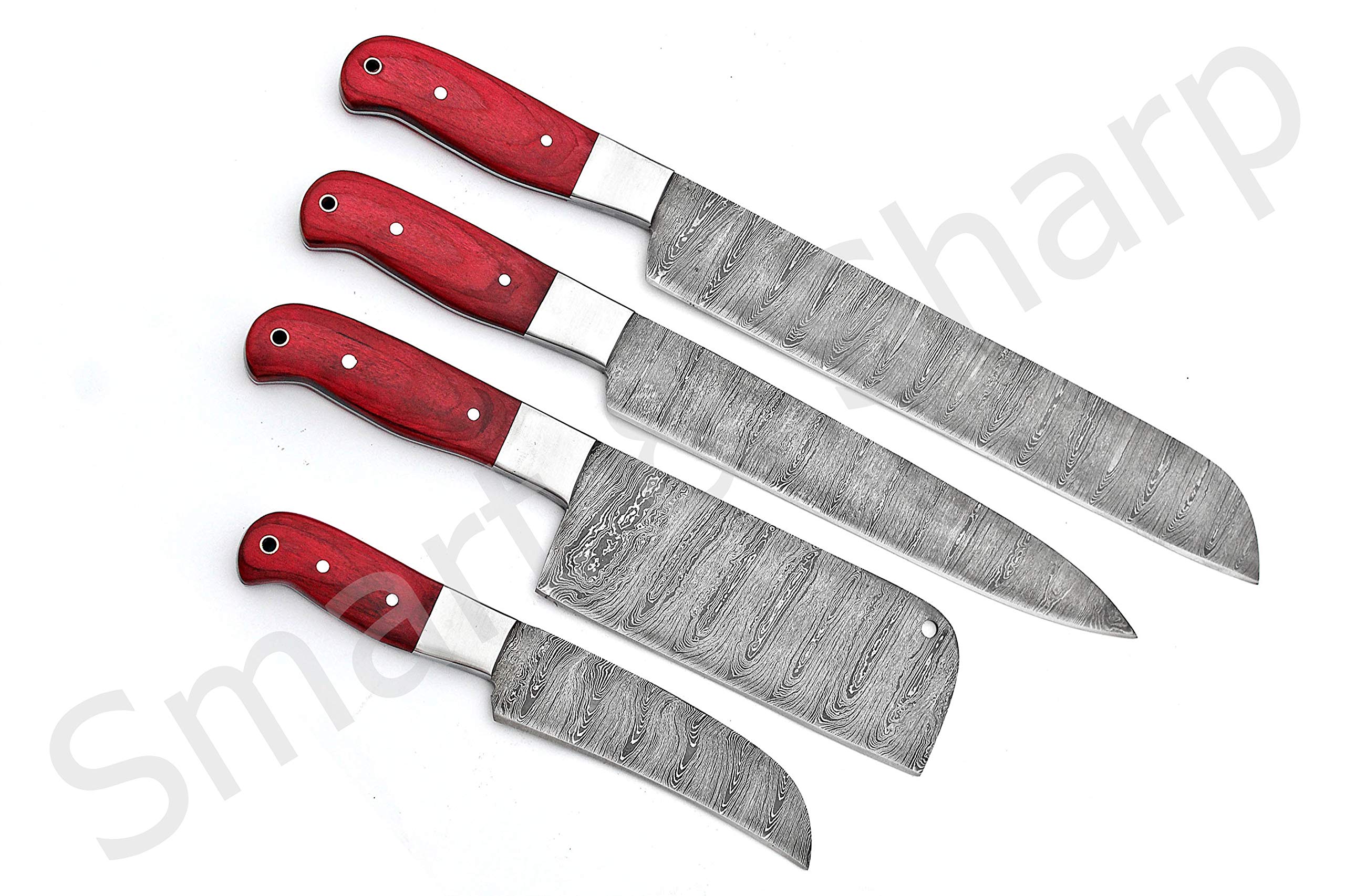 Premium Damascus Steel Chef Knife Set - 4 Piece Handcrafted Kitchen Knives with Razor Sharp Blades for Professional Cooking & Home Use - Perfect Gift for Chefs & Cooking Enthusiasts