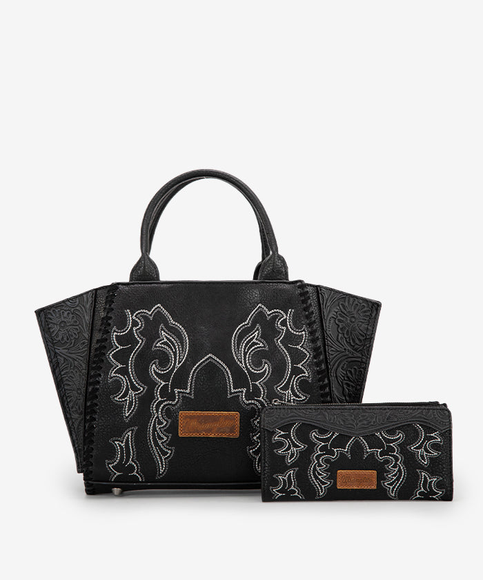 Wrangler Embroidered Western Boot Scroll Tote Bag Set - Perfect for Cowgirl Fashion, Rodeo Events & Country Outfits