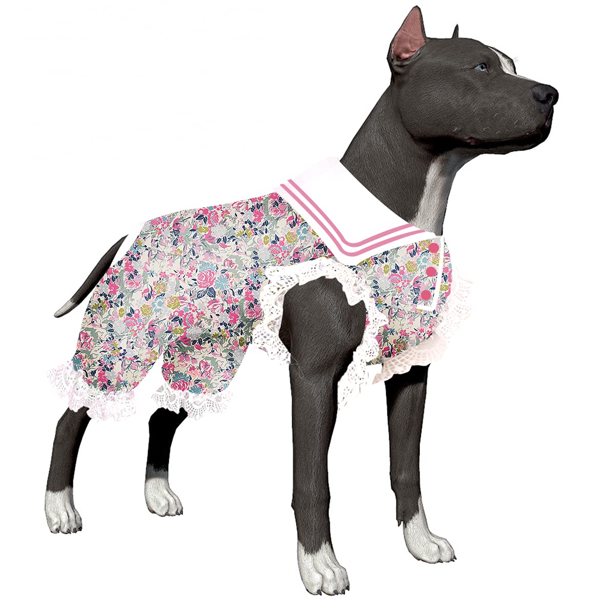LovinPet Dog Costume - Lightweight Spring Floral Print T-Shirt for Large Dogs, Pitbull Clothes & Wound Care Lapel Outfit | Perfect for Parties, Garden Play & Daily Wear