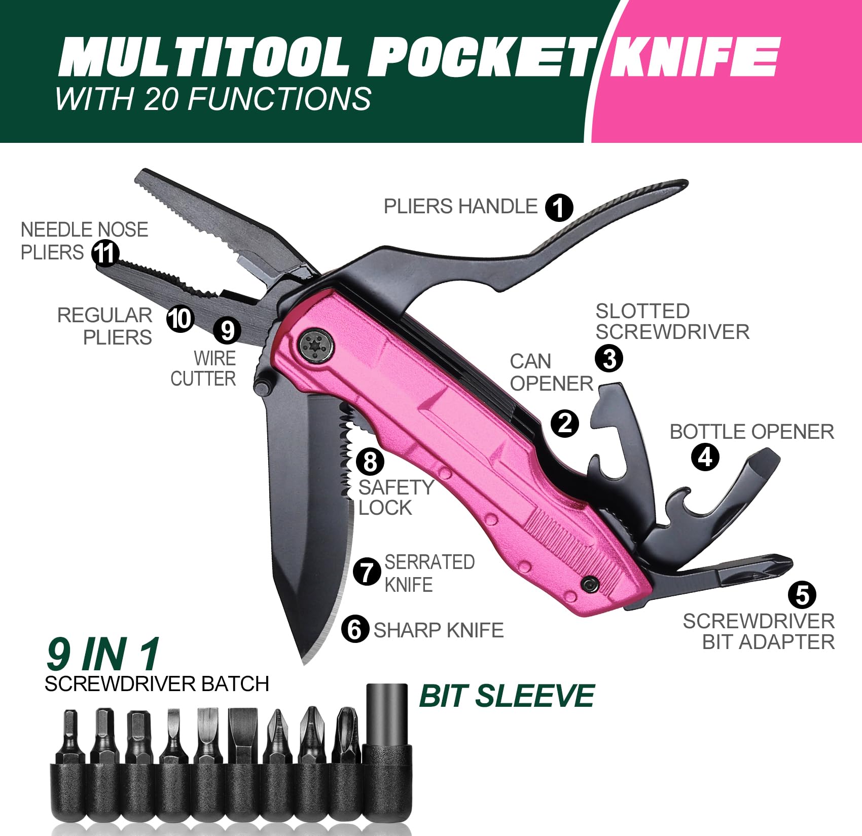Multitool Knife for Women - Pink Compact Tool for Wife, Mom, Sister - Perfect Mother's Day, Birthday, Christmas Gift & Stocking Stuffer - Ideal for Camping, Hiking, and Everyday Carry