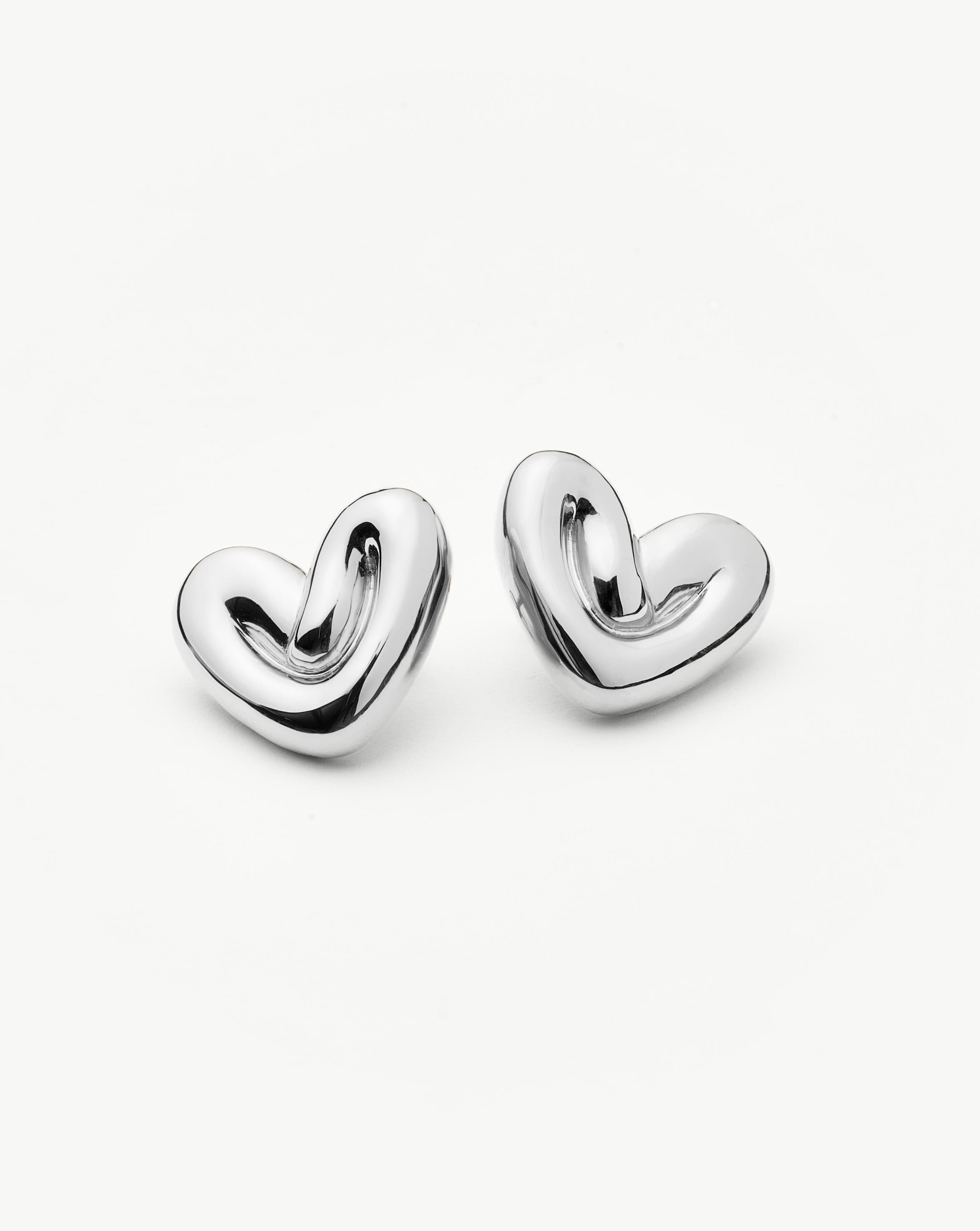 Puffy Heart Oversized Stud Earrings - Silver Plated Dangle Earrings for Women | Trendy Valentine's Day Gift, Party & Date Night Jewelry