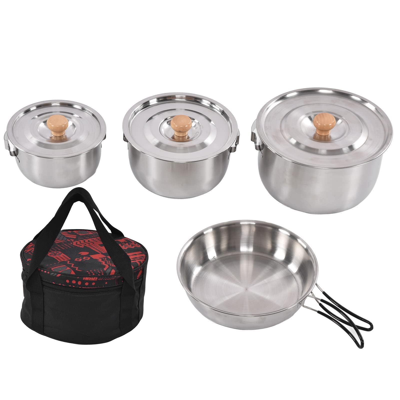 Qinlorgo Stainless Steel Outdoor Cooking Pot Set - Durable, Anti-Scald Camping Cookware with Lid - Perfect for Backpacking, Hiking & Picnics