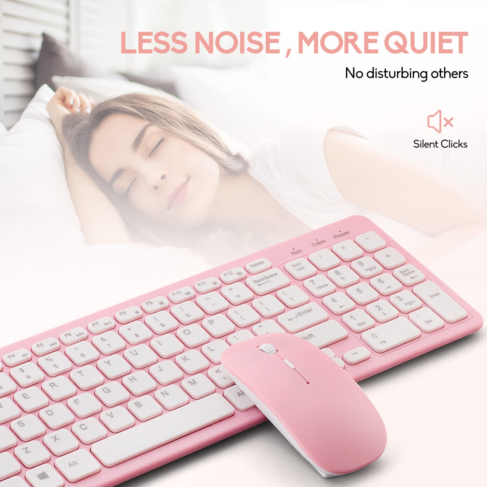 Wireless Keyboard and Mouse Combo - 2.4G Ultra-Thin Compact Quiet Keyboard & Mouse Set for Windows PC Laptop Desktop - Ergonomic Sleek Design (Pink) - Perfect for Home Office, Gaming & Productivity