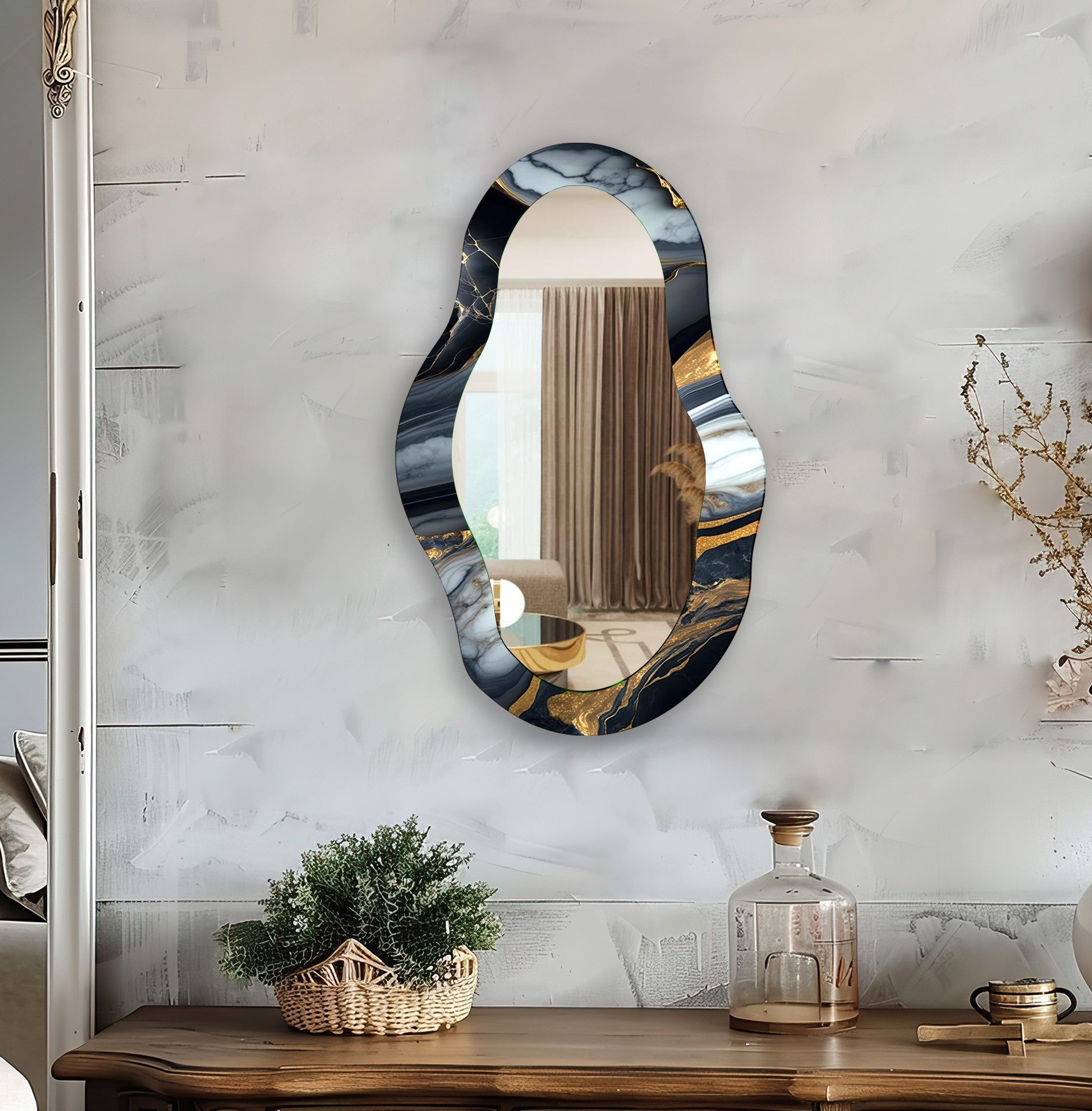 Elegant Black and Gold Wall Mirror - Modern Decorative Mirror for Living Room, Bedroom, or Entryway - Perfect for Home Decor and Interior Design