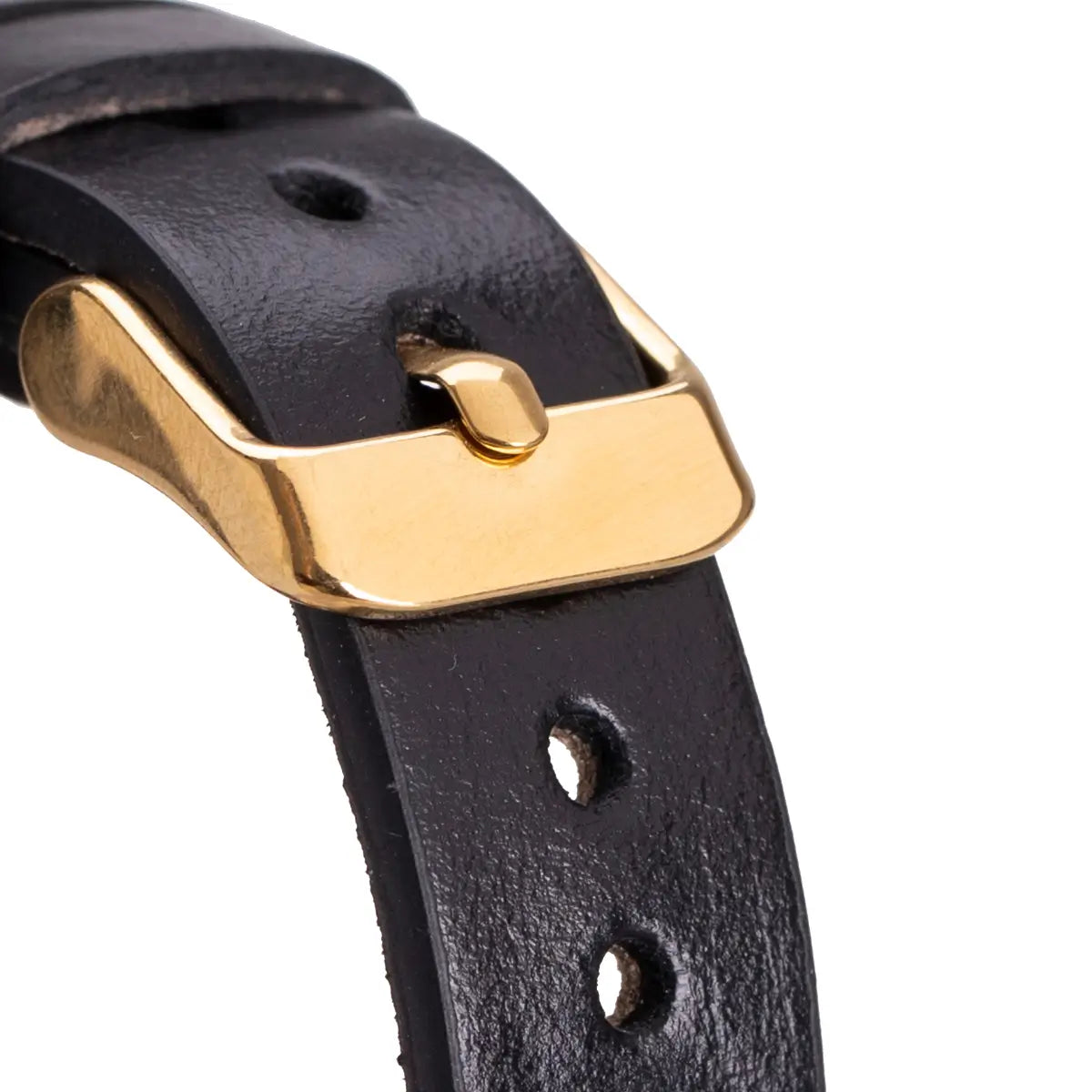 Premium Black Leather Ultra Slim Apple Watch Band with Gold Rivets - Stylish & Lightweight for Everyday Wear, Workouts & Formal Occasions