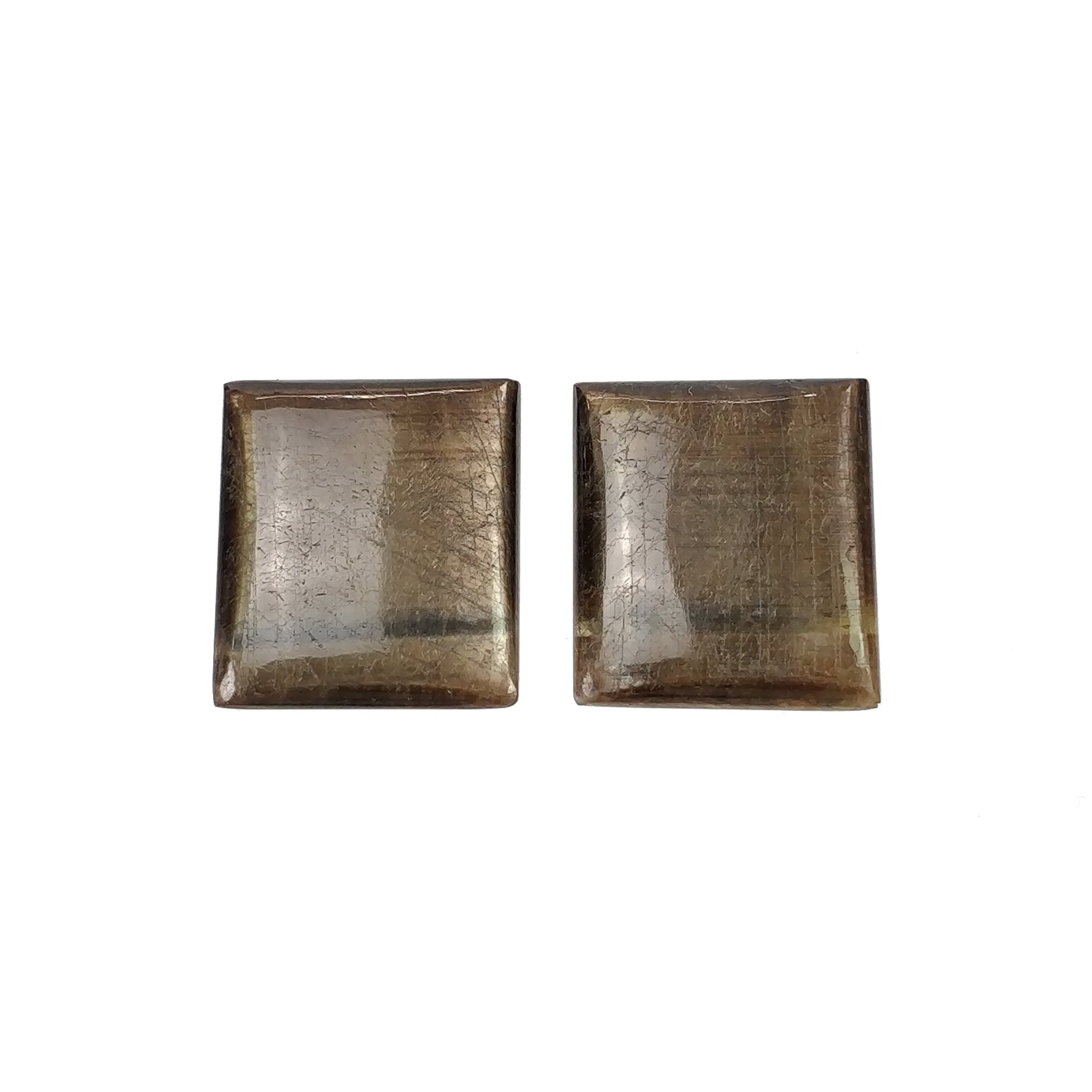 Natural Untreated Golden Brown Chocolate Sapphire Gemstone Cabochon - 37.80cts Baguette Shape 20x17.5mm Pair for Jewelry Making, Engagement Rings & Collector's Display