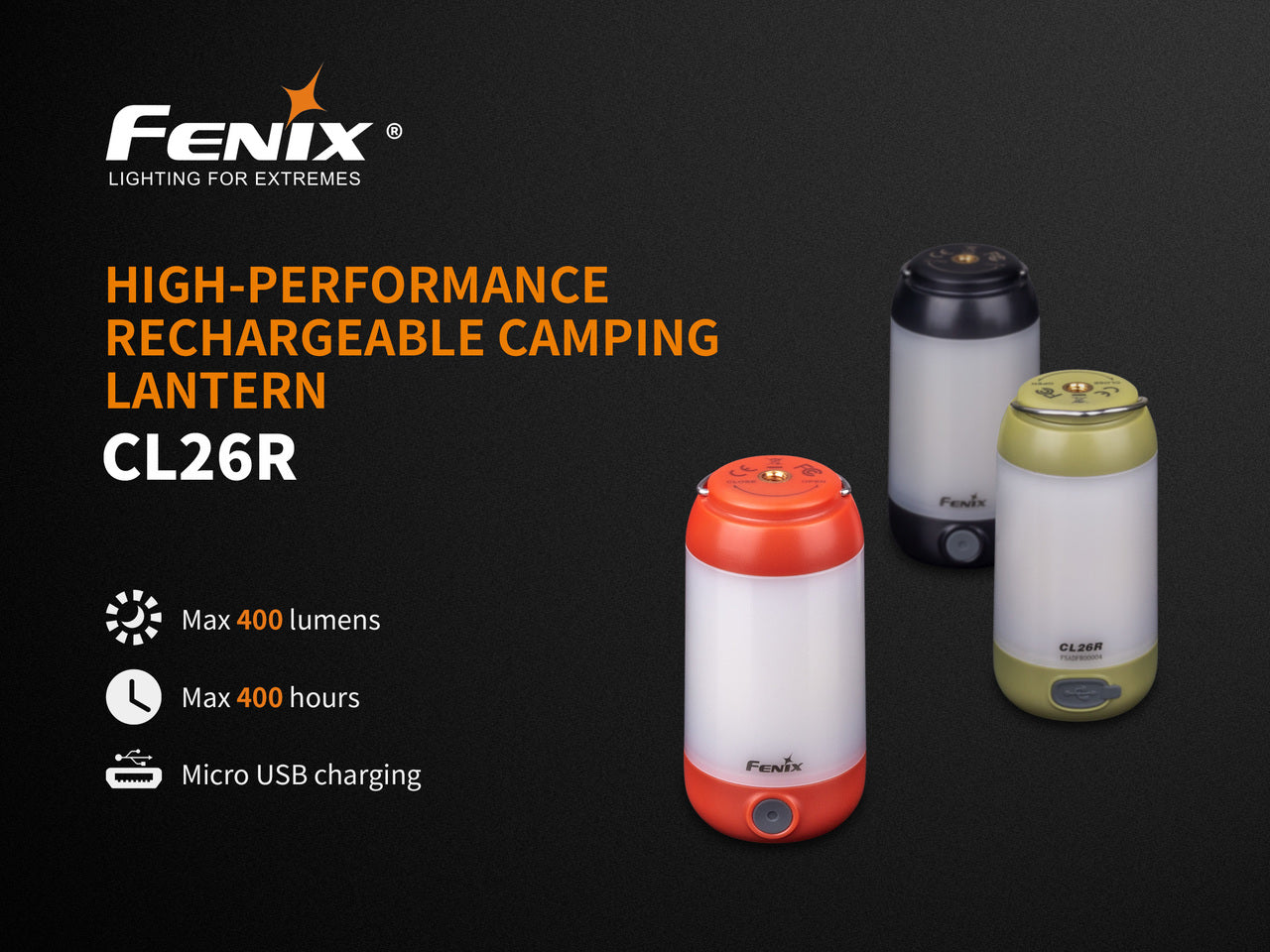 Fenix CL26R Rechargeable LED Camping Lantern - 400 Lumens, Waterproof, Compact for Outdoor Adventures, Hiking, Backpacking & Emergency Use