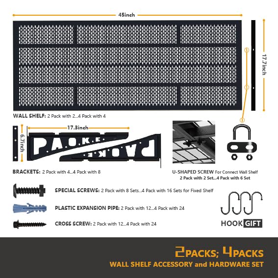 Heavy Duty Garage Wall Shelves 2 Pack - 500 lbs Capacity Floating Shelves for Garage Storage, 1.5x3.8ft Black Metal Shelving - Perfect for Organizing Tools, Bikes & Garage Equipment (Space Saving Solution)