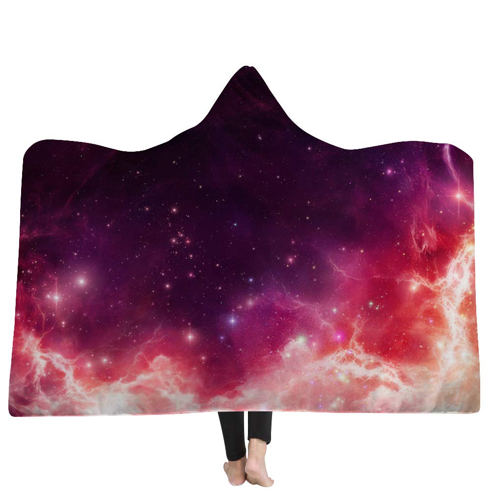 WSHINE Purple Galaxy Universe Stars Hooded Fleece Blanket - 50