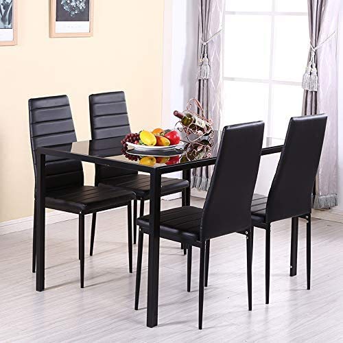 Modern Rectangle Glass Dining Table with Metal Legs - Minimalist Kitchen Table for 4 People, Clear Tempered Glass Top & Black Metal Frame - Perfect for Small Spaces, Apartments, and Contemporary Dining Rooms
