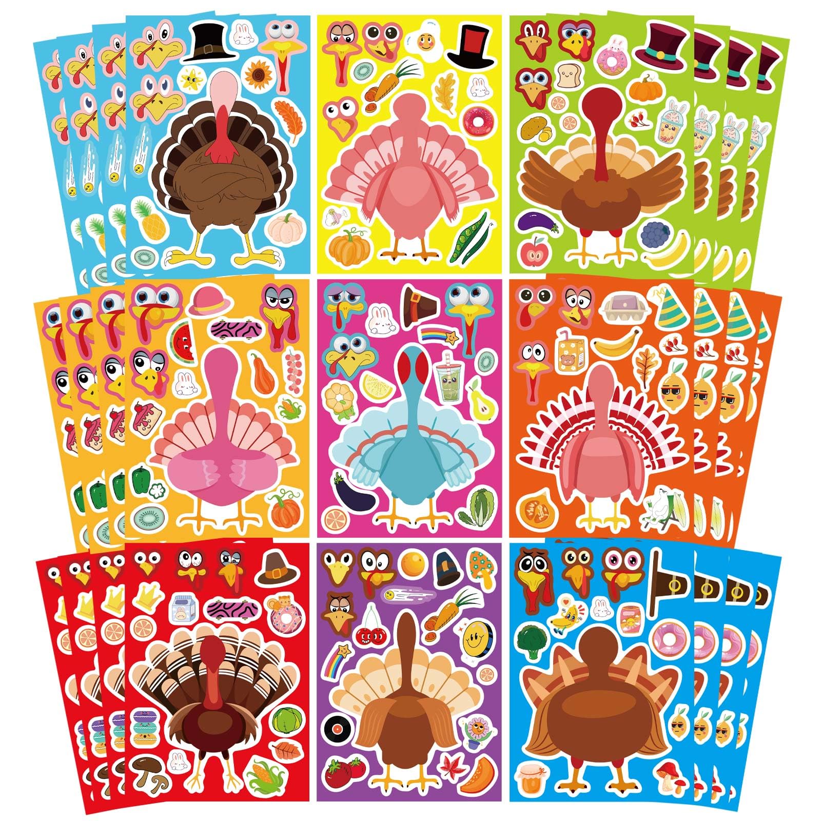 36 PCS DIY Turkey Stickers for Kids - Thanksgiving Crafts, Turkey Face Stickers for Toddlers - Perfect for Holiday Gifts, Classroom Activities & Thanksgiving Party Decorations