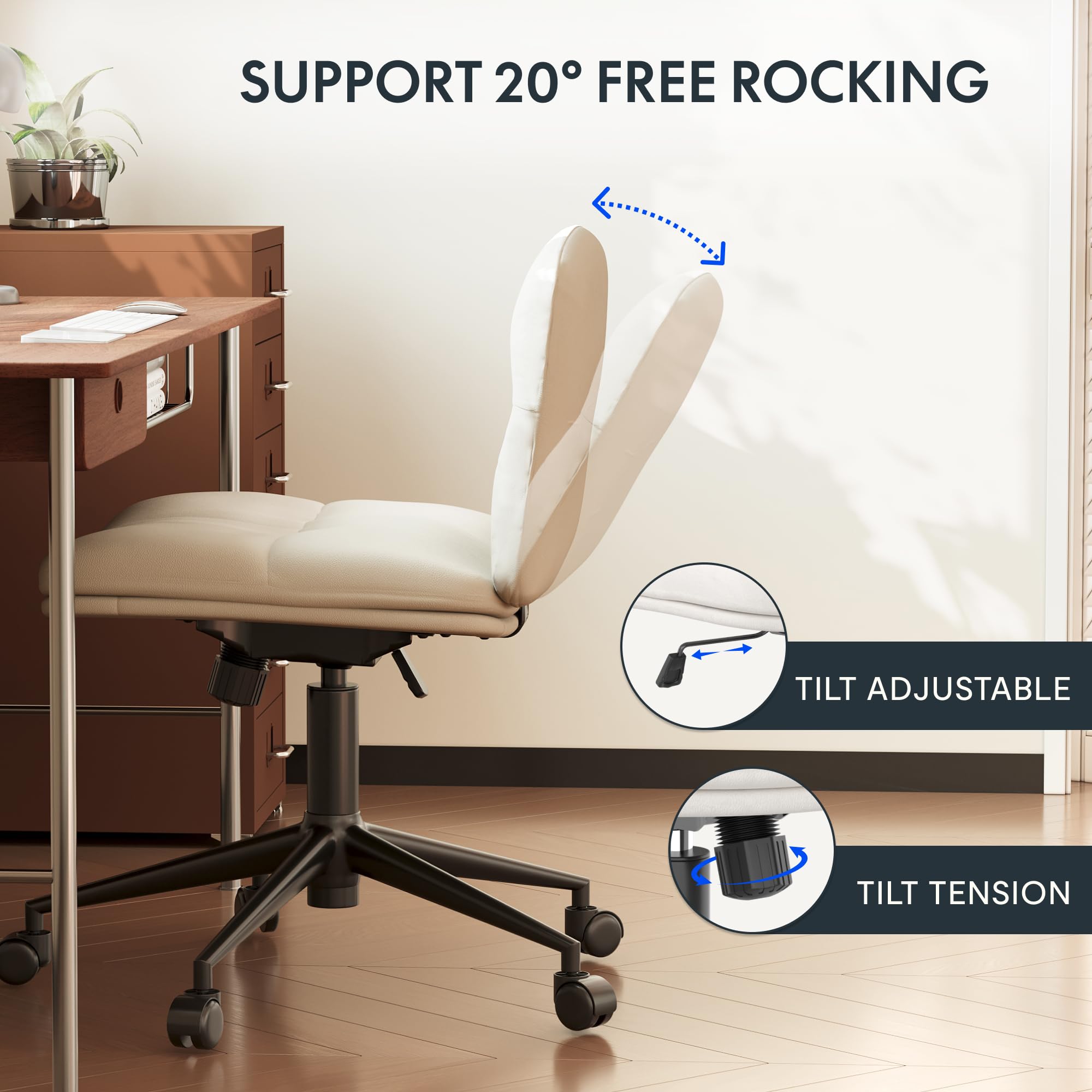 FLEXISPOT Cross Legged Office Chair - Armless Ergonomic Desk Chair with Wheels, Wide Comfortable Seat for Living Room, Bedroom & Study - Light Beige | Perfect for Home Office, Meditation & Relaxation