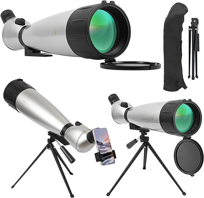 Fetch Falcon Spotting Scope 33-100X100 FMC HD BAK4 - Long Range Waterproof Telescope with Metal Tripod, Carry Case & Phone Adapter for Bird Watching, Hunting, Target Shooting & Outdoor Observation