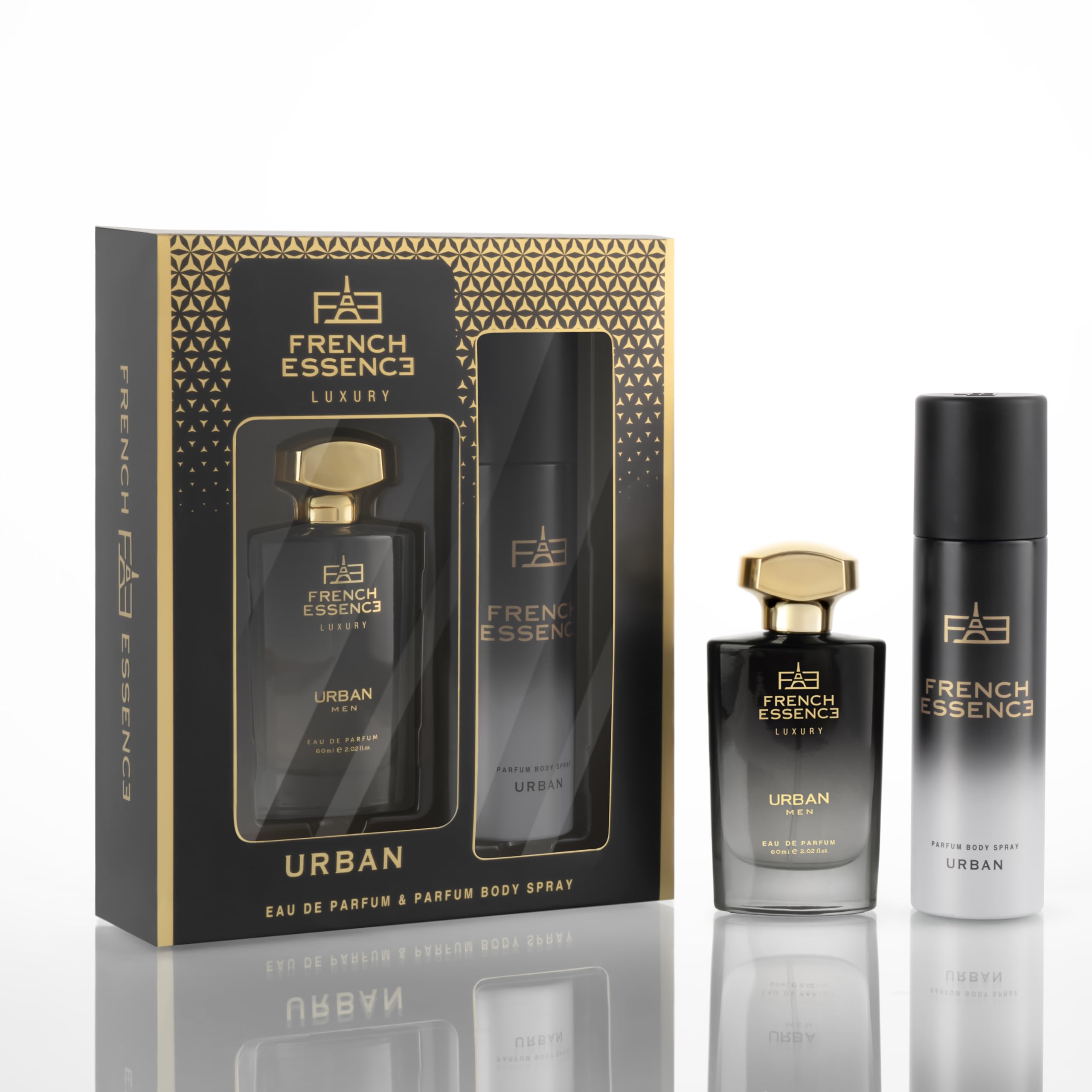 FRENCH ESSENCE Men's Deodorant Spray Perfume - Long Lasting Fragrance Body Spray for Men, Fresh Scent Luxury Gift Set (URBAN) 60ml & 120ml - Perfect for Daily Use, Gym, Office & Special Occasions