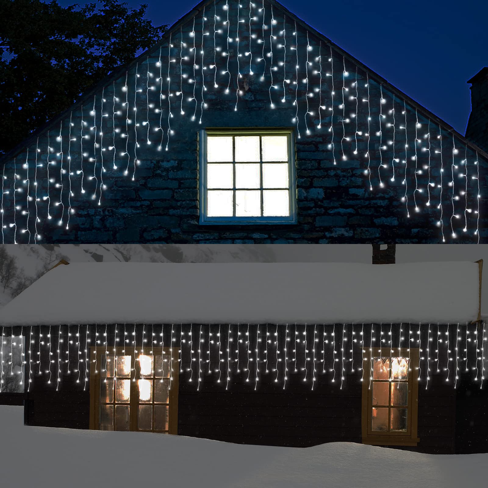 PinPon 37 FT LED Icicle Christmas Lights with Remote - 8 Lighting Modes, Waterproof Fairy String Lights for Indoor/Outdoor Decor - Perfect for Holiday, Party, Wedding & Home Decoration (White)