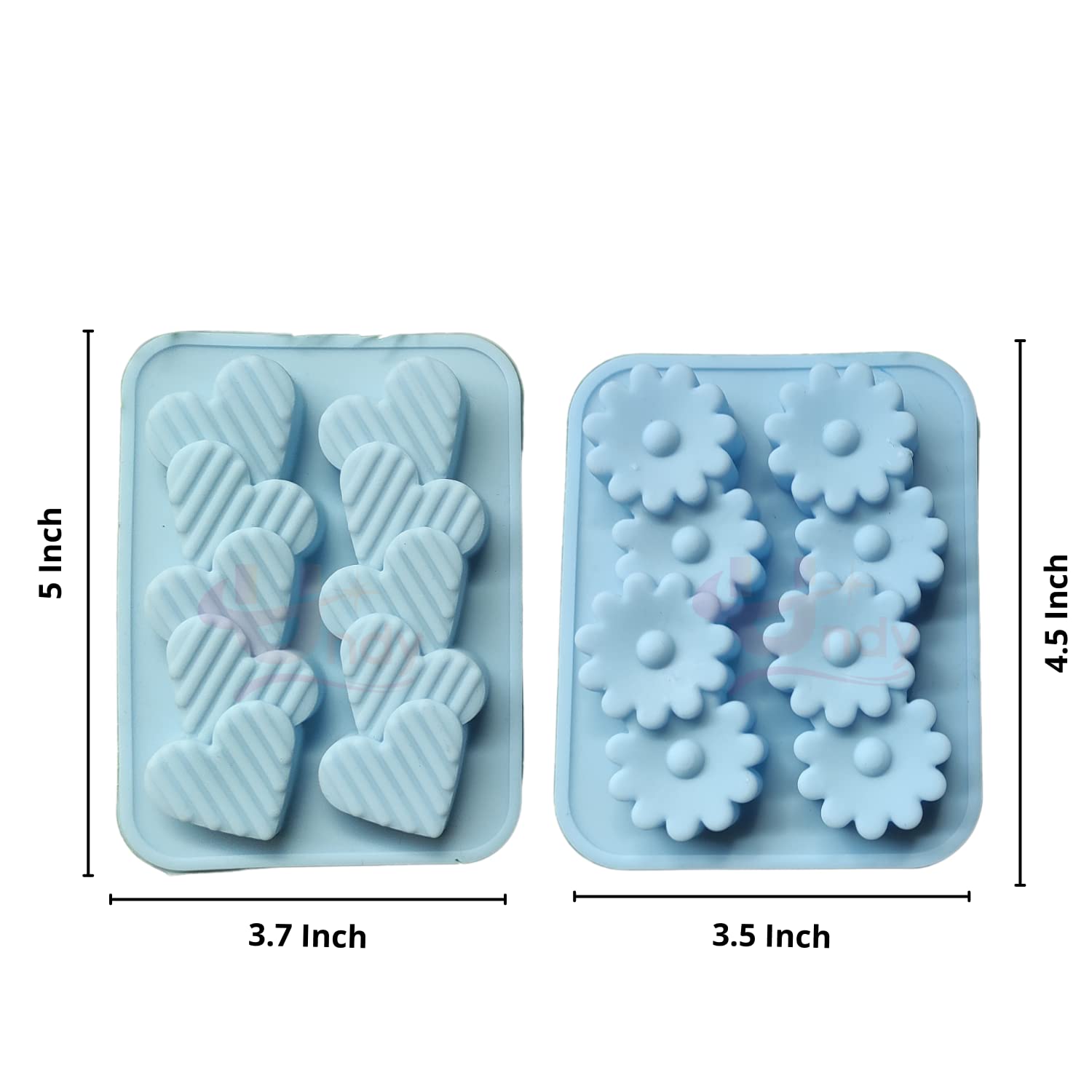 Premium 2-Cavity Flower & Heart Stripe Silicone Candle Molds - Multi-Purpose DIY Molds for Candles, Chocolate, Resin & Soap Making (4.5