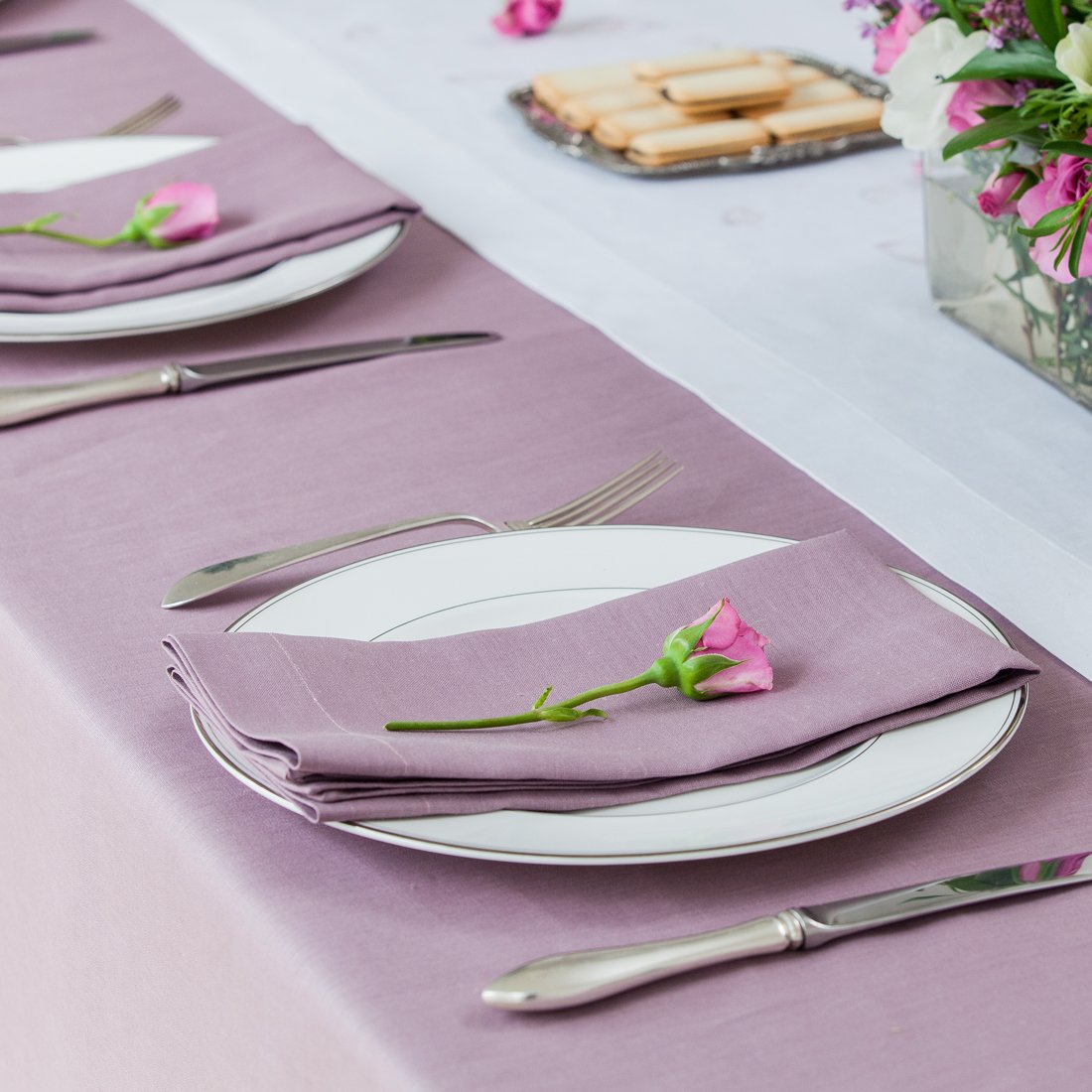 Heather Lilac Linen Table Runner 14x108 Inches - Luxury Italian Linen Handmade in USA - Perfect for Dining Tables, Weddings & Home Decor