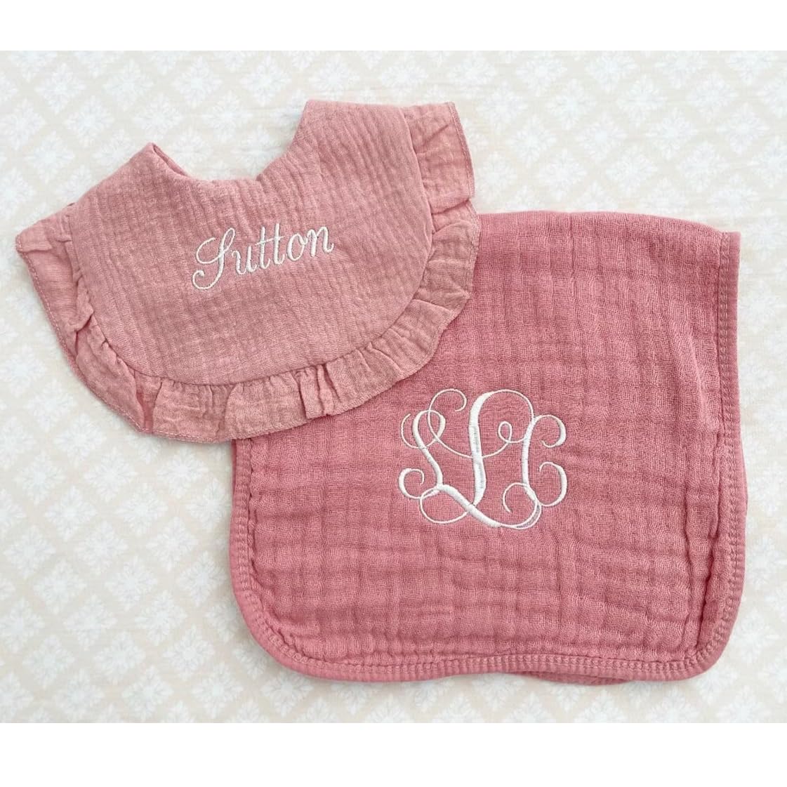 Personalized Baby Girl Bib - Custom Embroidered Monogram Bib with Ruffles | Perfect Baby Shower Gift & Newborn Essentials for Feeding Time, Photo Shoots & Special Occasions (Style 1)