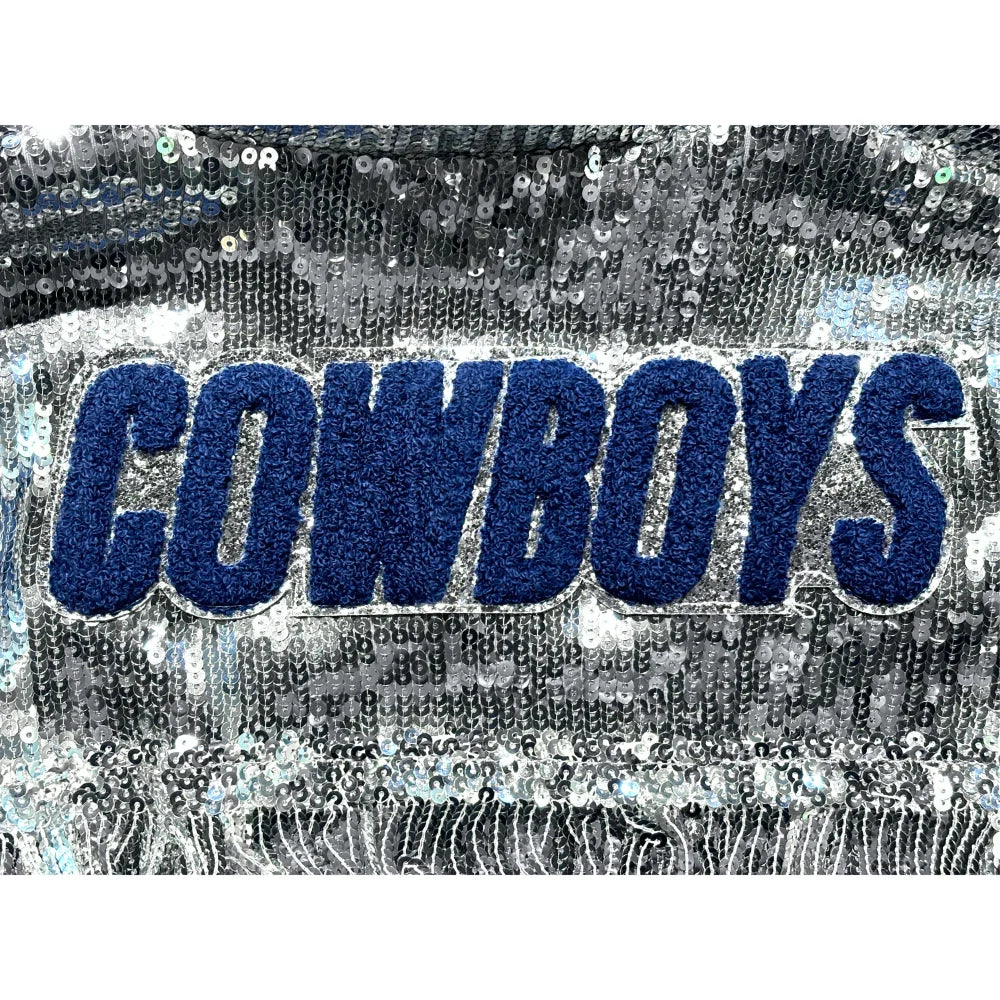 Dallas Cowboys Women's Sequin Fringe Jacket - Glamorous NFL Apparel for Game Day, Parties & Night Out