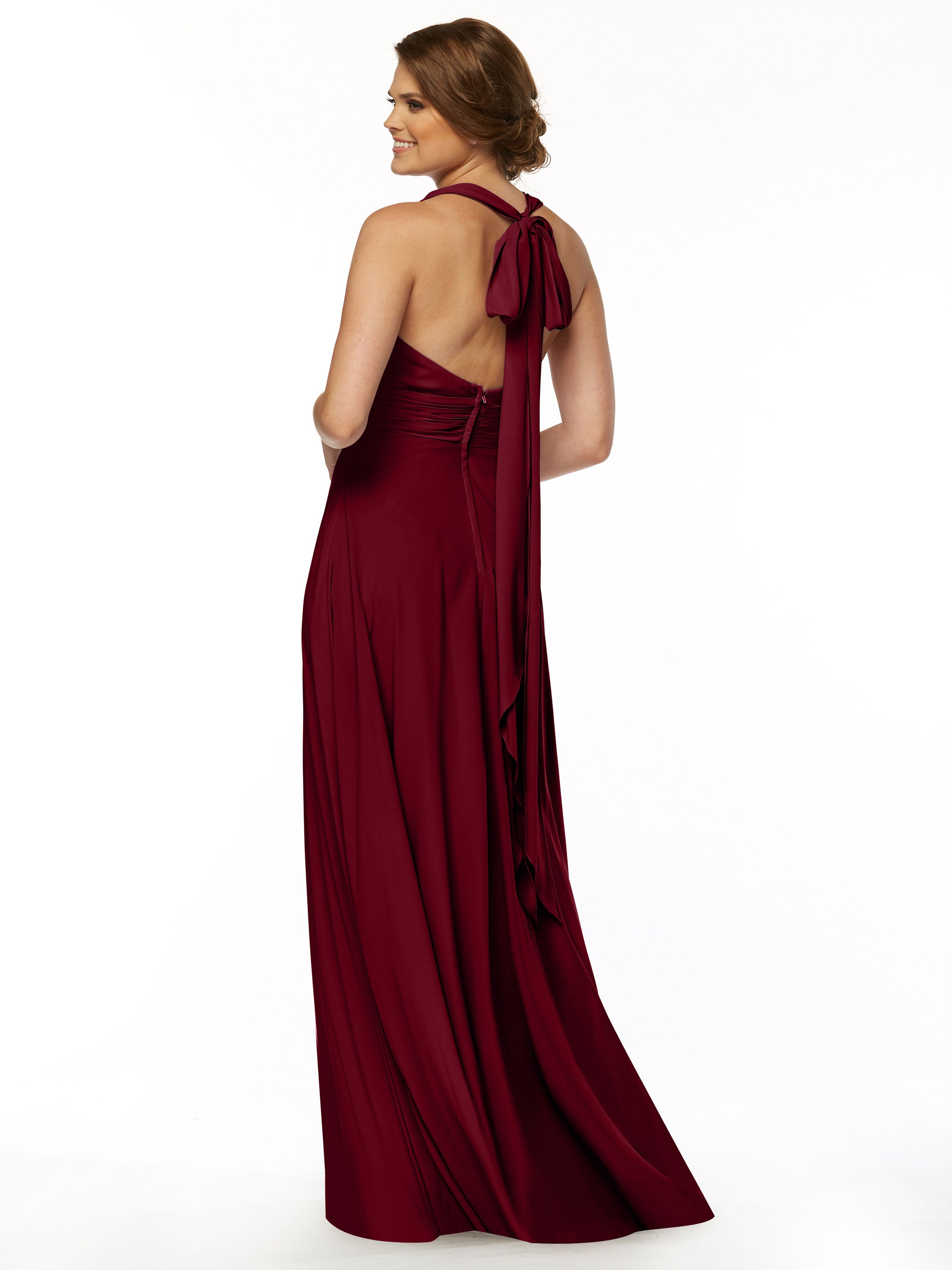 Elegant A-Line Stretch Chiffon Bridesmaid Dress with Halter V-Neck - Perfect for Weddings, Formal Events & Special Occasions