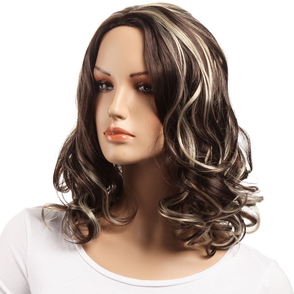 GOTTA Medium Shoulder Length Synthetic Wigs for Women - Heat Resistant 100% Kanekalon Hair, Mixed Brown & White, 18 Inch (6+26) - Perfect for Cosplay, Costume Parties & Everyday Fashion