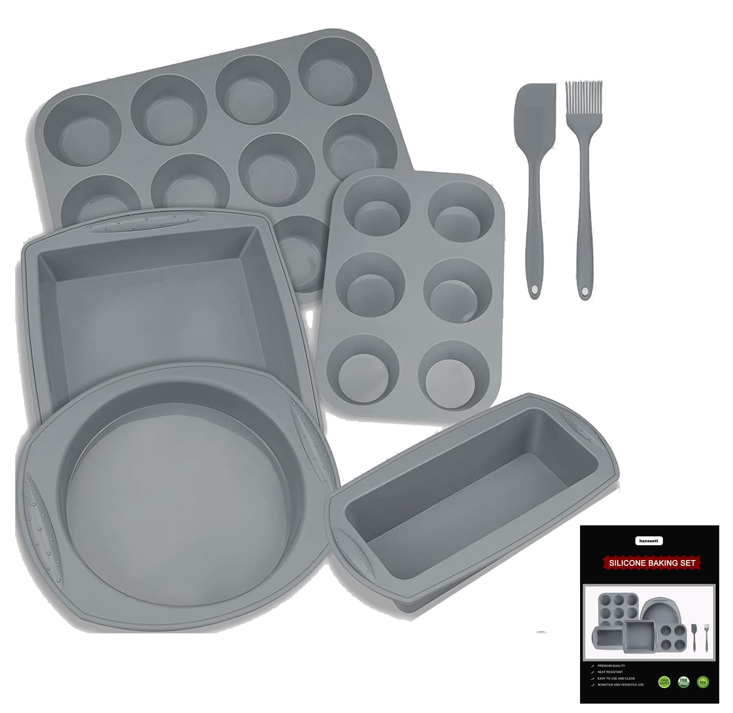 7-in-1 Non-Toxic Silicone Baking Set - BPA Free Round & Square Cake Pans, Loaf Pan, Muffin Tray for Oven - Perfect for Bread, Pizza, Cheesecake, Cupcakes & Desserts - Ideal for Home Baking, Parties & Holiday Cooking