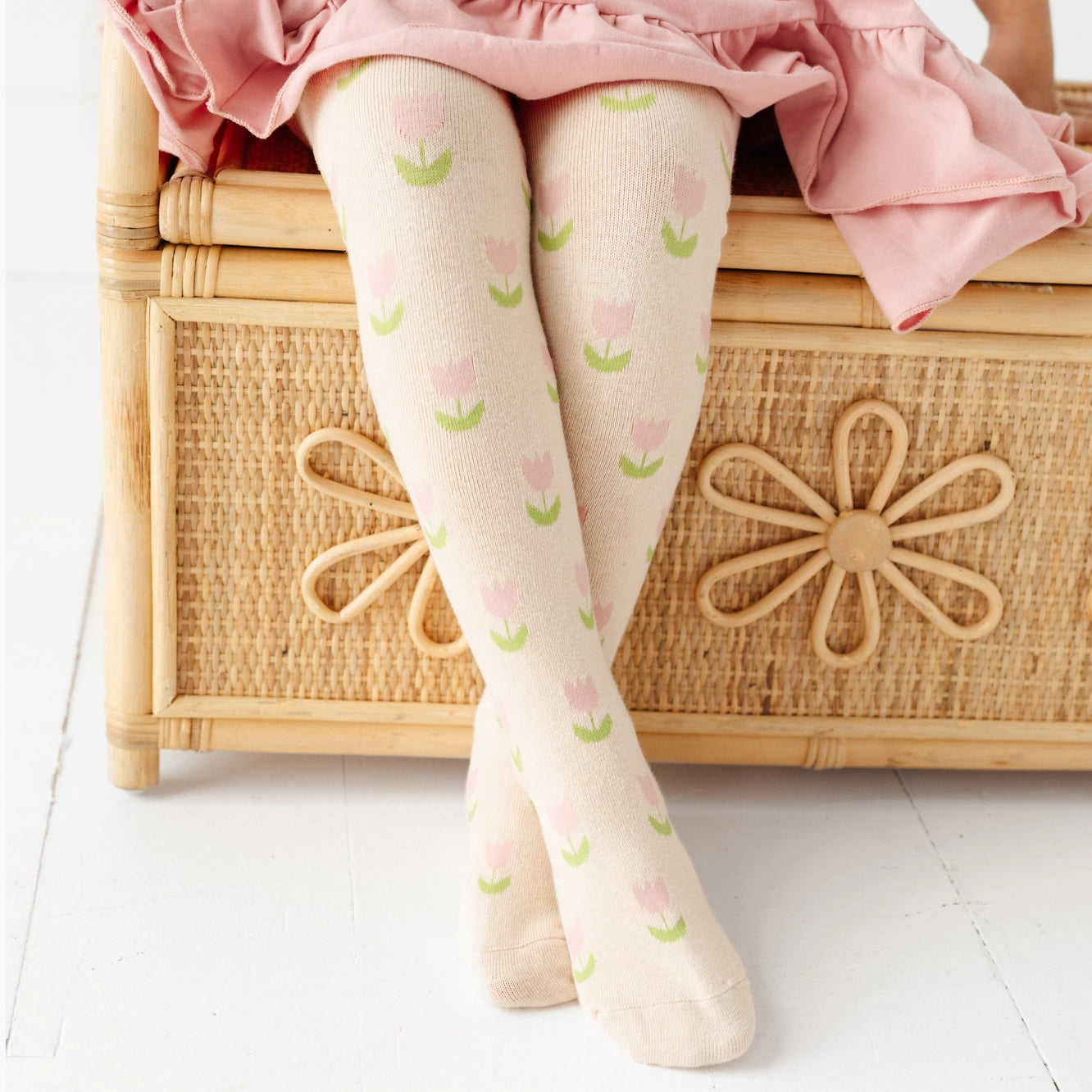 Stylish Tulip Patterned Tights for Women - Floral Design Opaque Leggings - Perfect for Spring Outfits, Office Wear & Casual Fashion