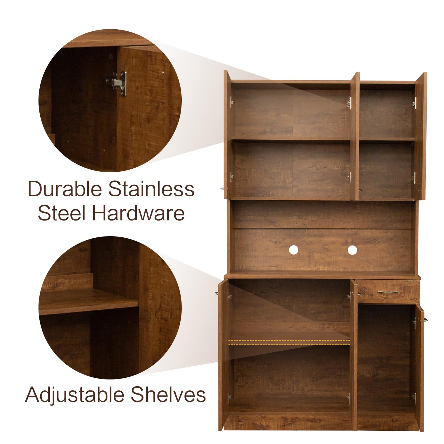 WERSMT Freestanding Kitchen Pantry Cabinet with Storage - Microwave Hutch, Buffet Cabinet, Tall Storage Unit with Door & Drawer in Walnut Finish | Perfect for Small Kitchens, Dining Rooms & Home Organization